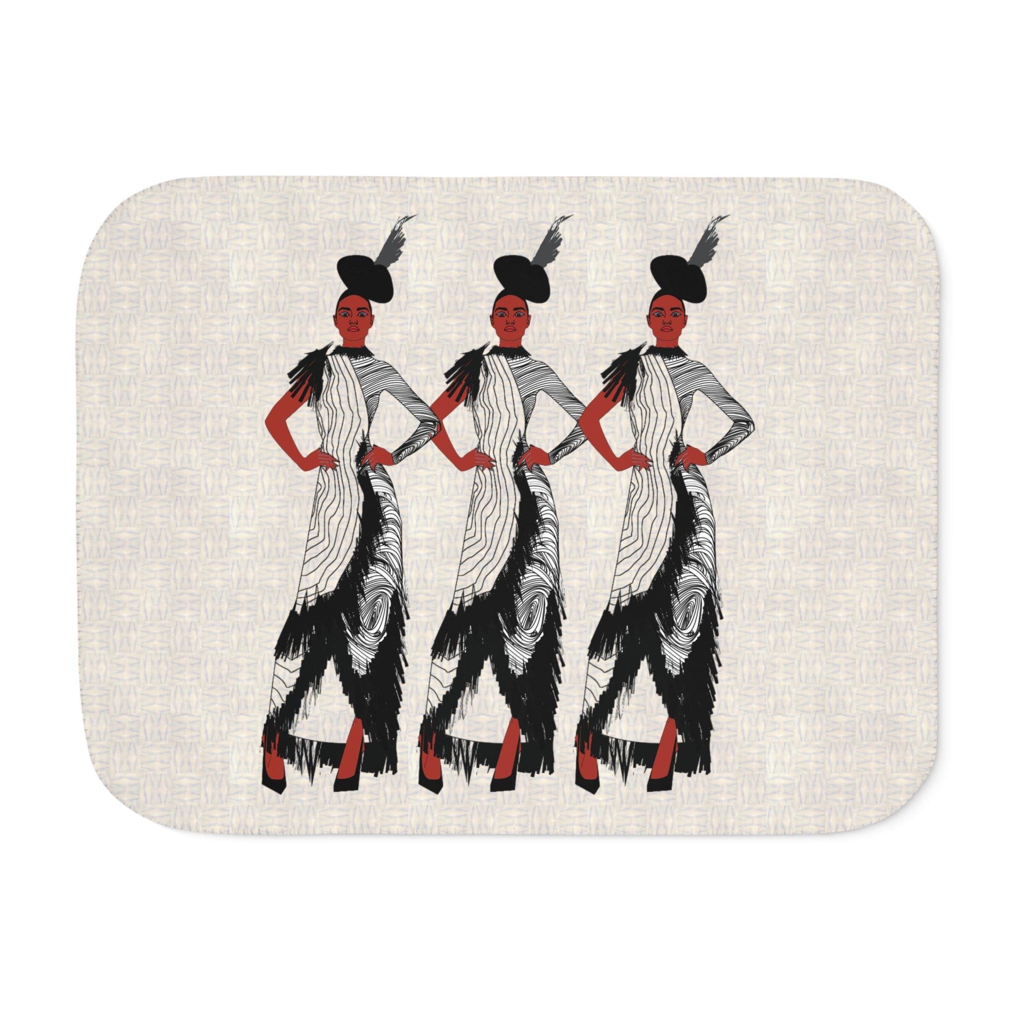 "Fierce Honey" Art Deco Trio Sherpa Blanket — Retro Fashion Illustration Throw