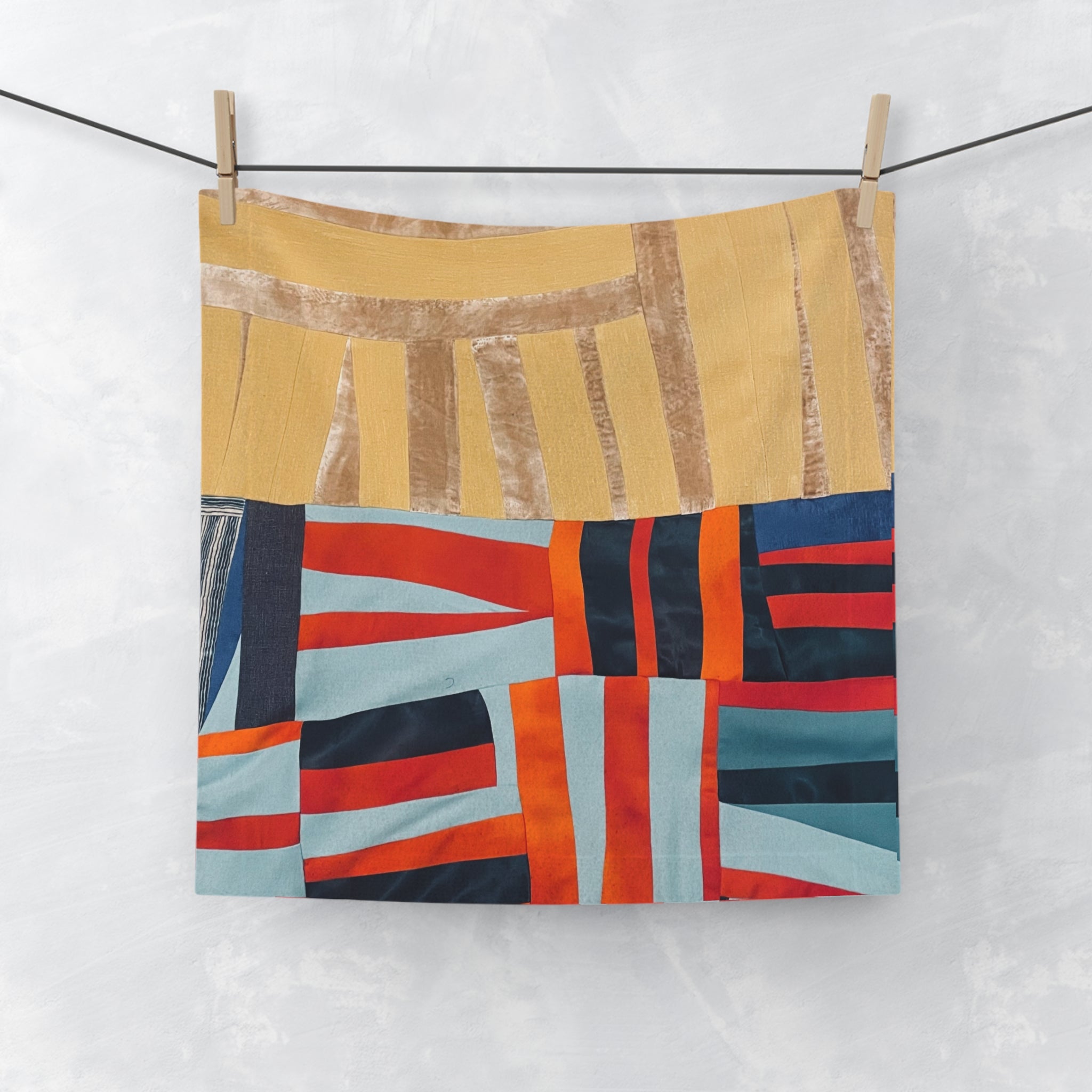 "Hannah and Samuel" Abstract Geometric Face Towel — Modern Color Block Bath Accessory