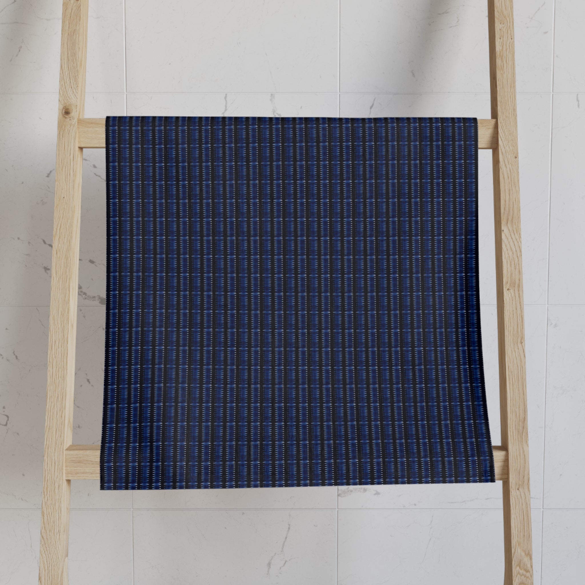 "Mississippi Midnight: Lovely Banjo Blues" Navy Grid Hand Towel — Minimal Plaid Kitchen & Bath Towel