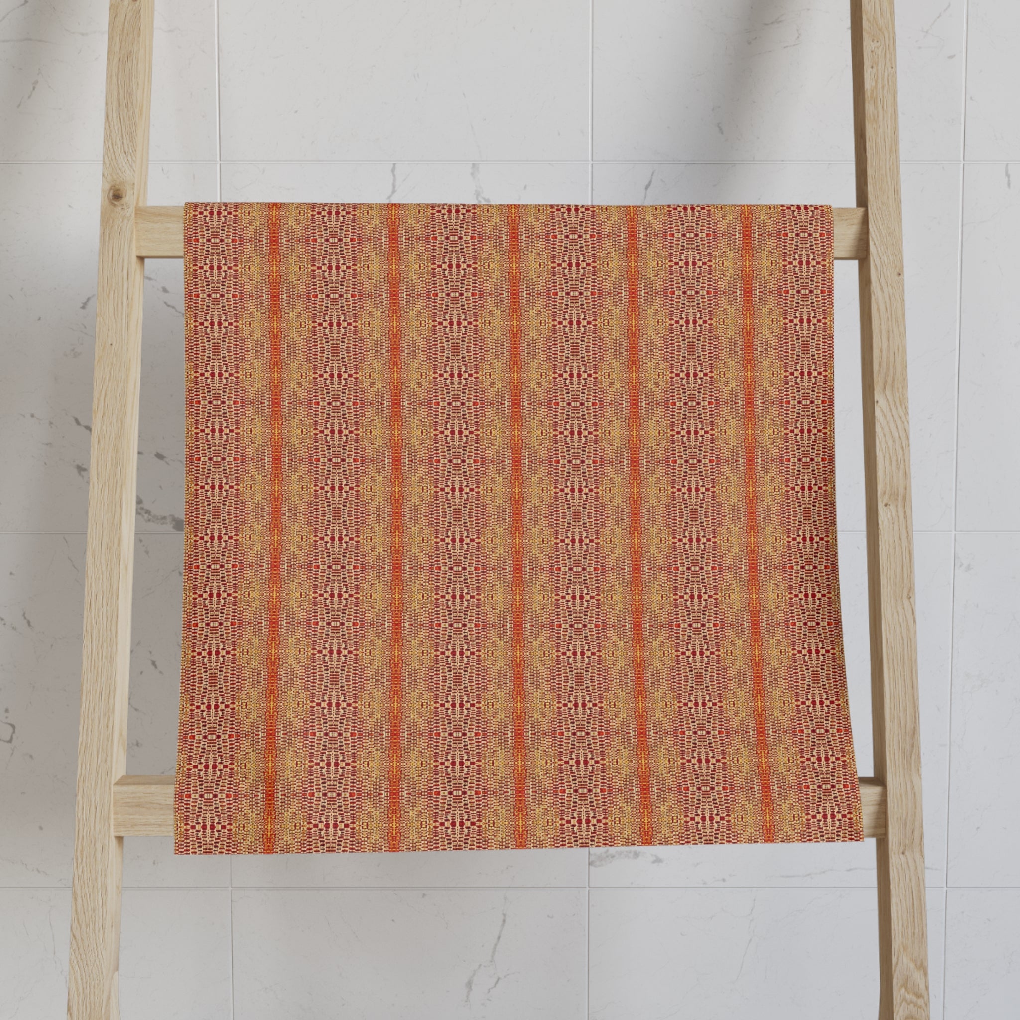"Queen Mother" Hand Towel — Rustic Autumn Stripe Kitchen Towel (Warm Orange, Boho Pattern)