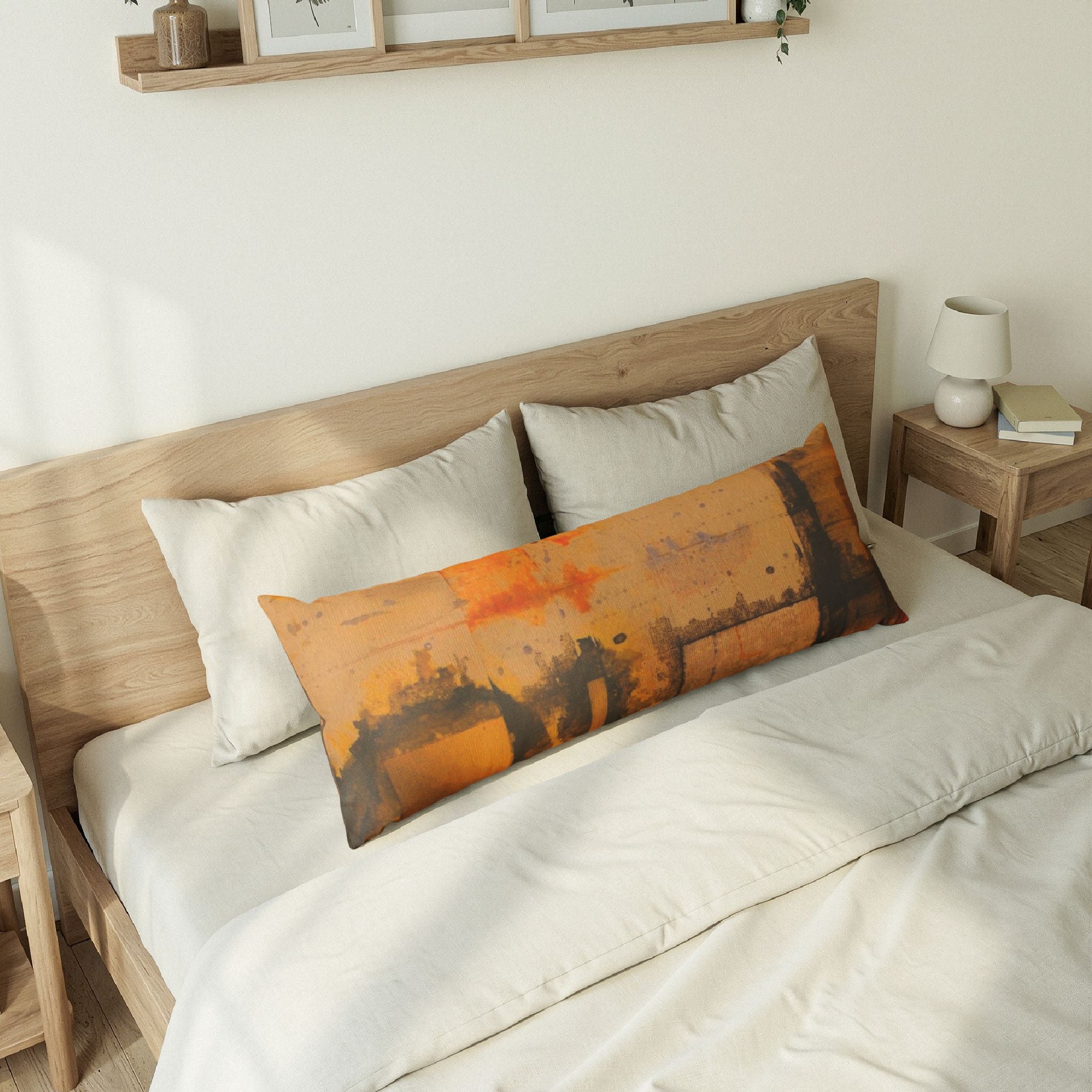"Dance in the Rain" Abstract Sunset Body Pillow – Warm Orange Modern Decorative Lumbar Cushion