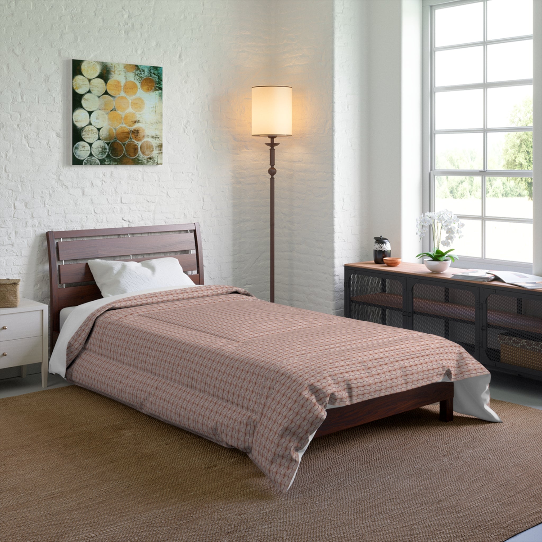 "Grandma Rose" Blush Waffle Comforter — Lightweight Textured Bedspread