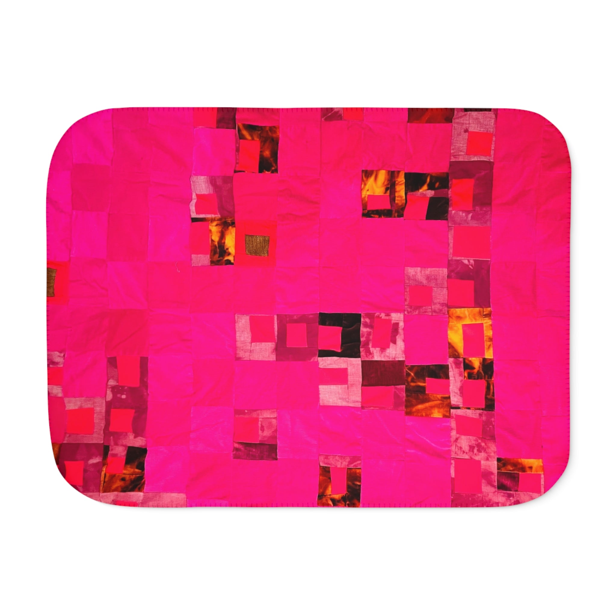 "Lela Lela" Hot Pink Abstract Patchwork Sherpa Blanket - Cozy Throw for Living Room & Gifts