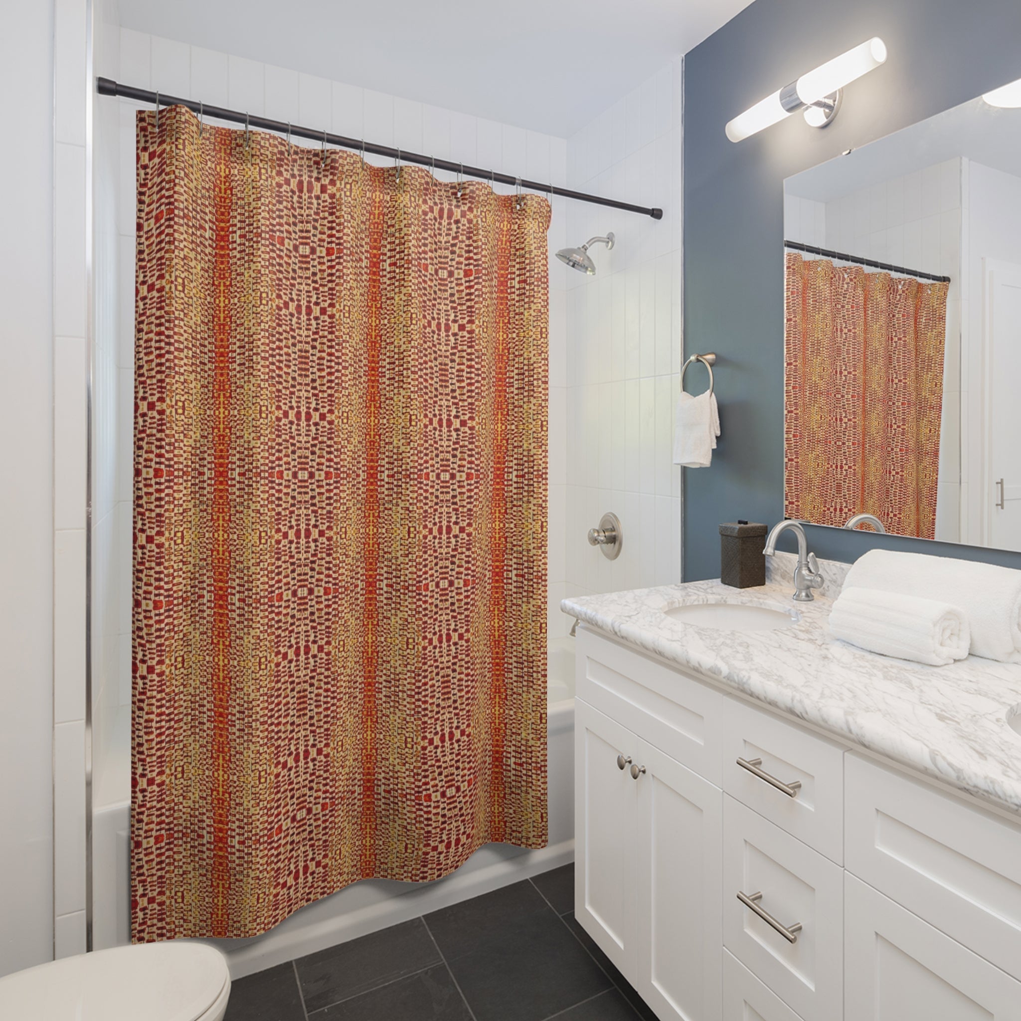 "Queen Mother" Warm Tribal Mosaic Shower Curtain — Boho Geometric Bathroom Decor