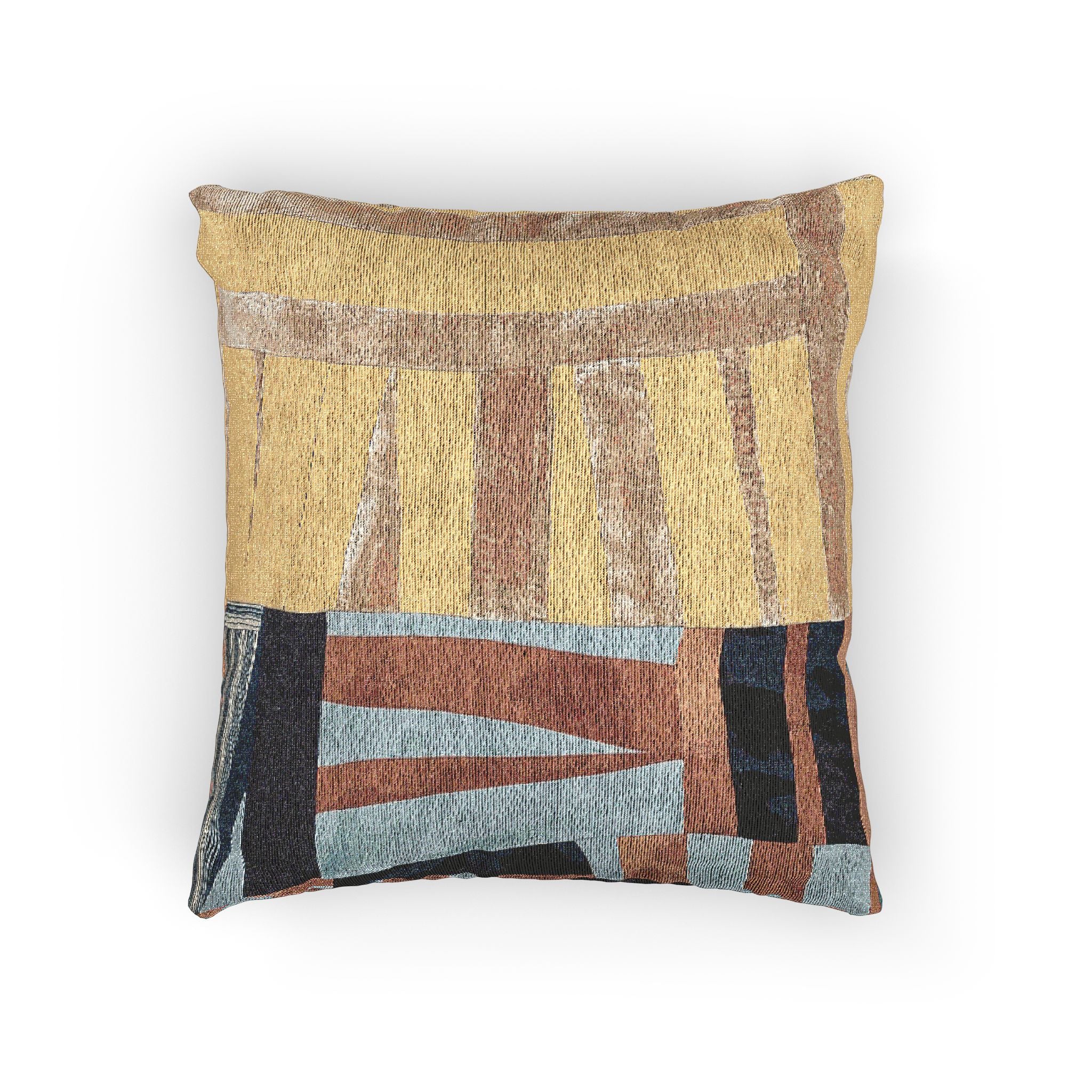 "Hannah and Samuel" Yellow, Blue, and Orange Quilted Textile, Woven Pillow