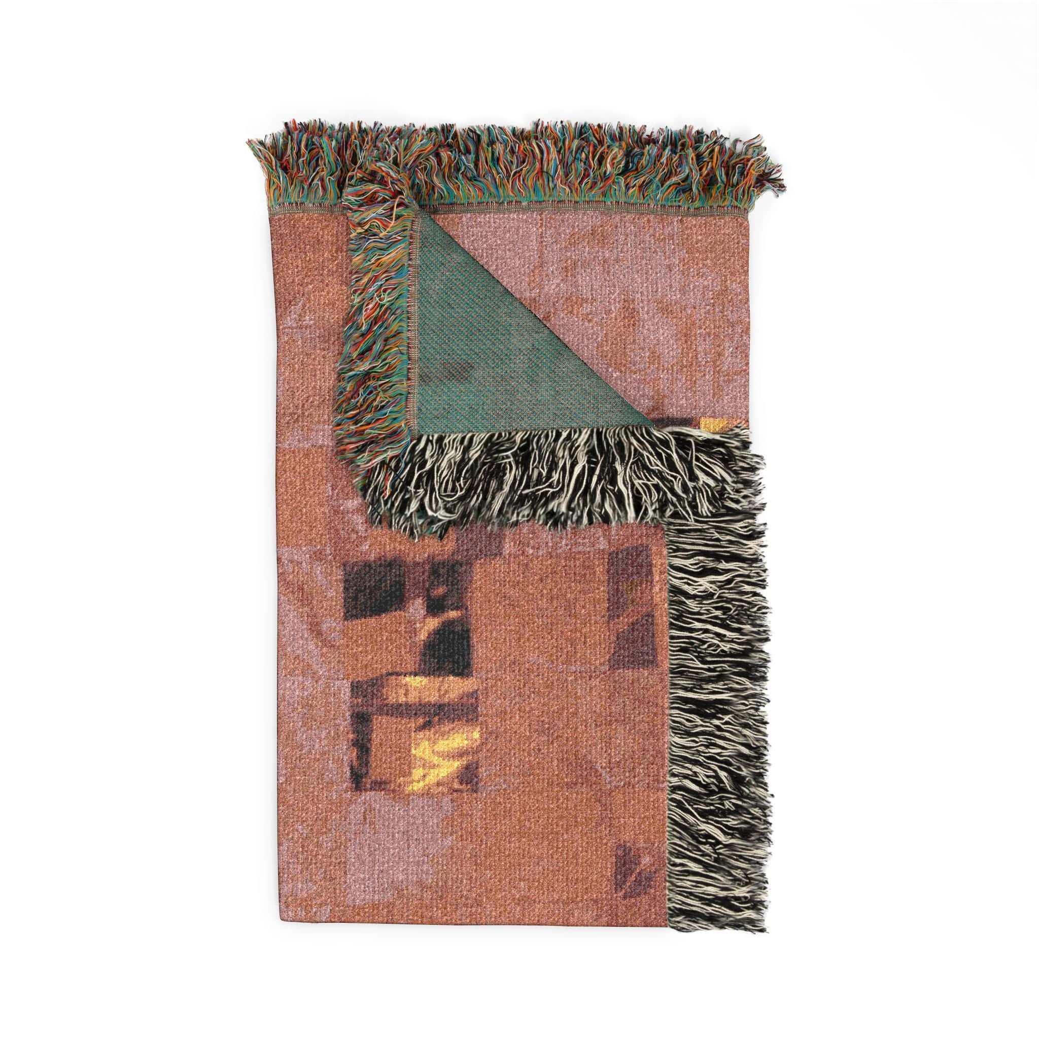 "Lela Lela" Pink, Orange, and Yellow Quilted Textile, Woven Blanket — Abstract Geometric Throw Blanket, Modern Retro Patchwork Design
