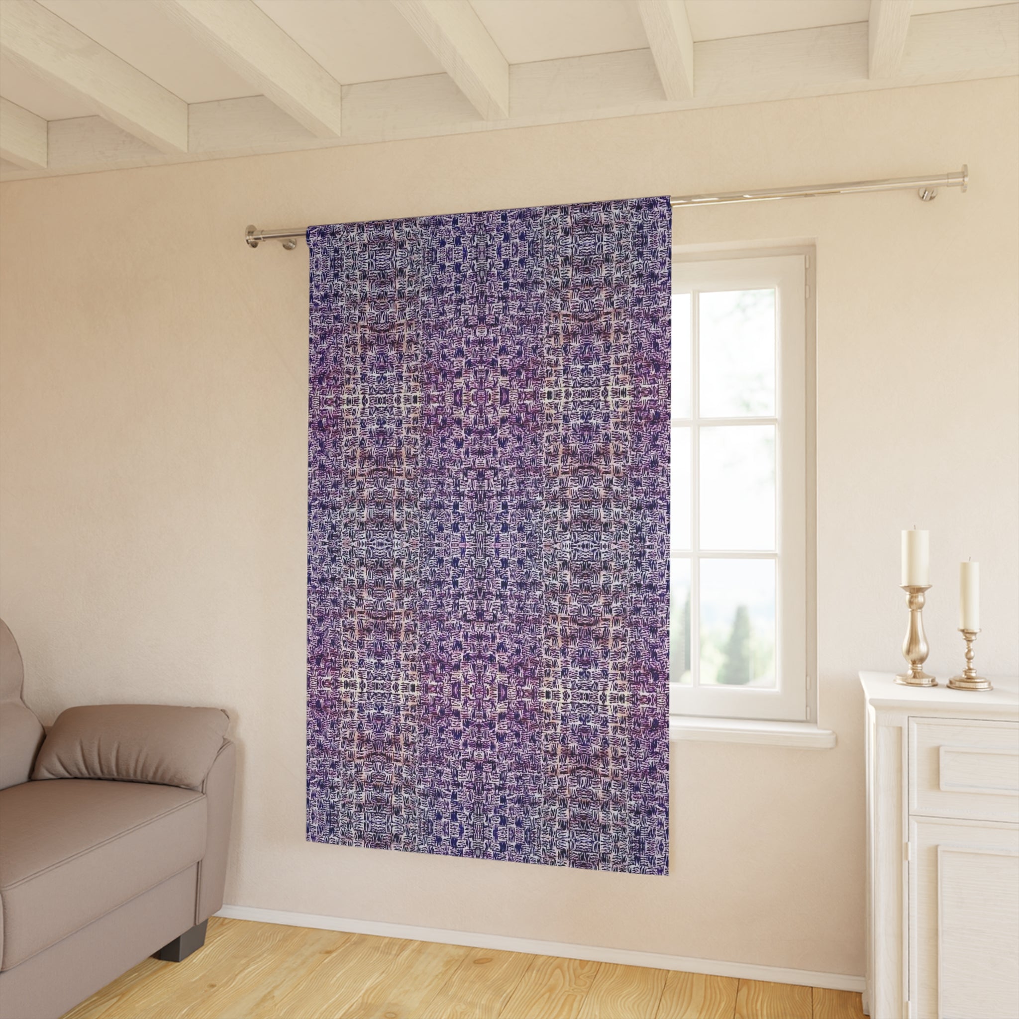 "Pauline, My Love" Blue and Purple Mosaic Pattern Curtain Panel — Textured Boho Window Curtain (1 Piece)