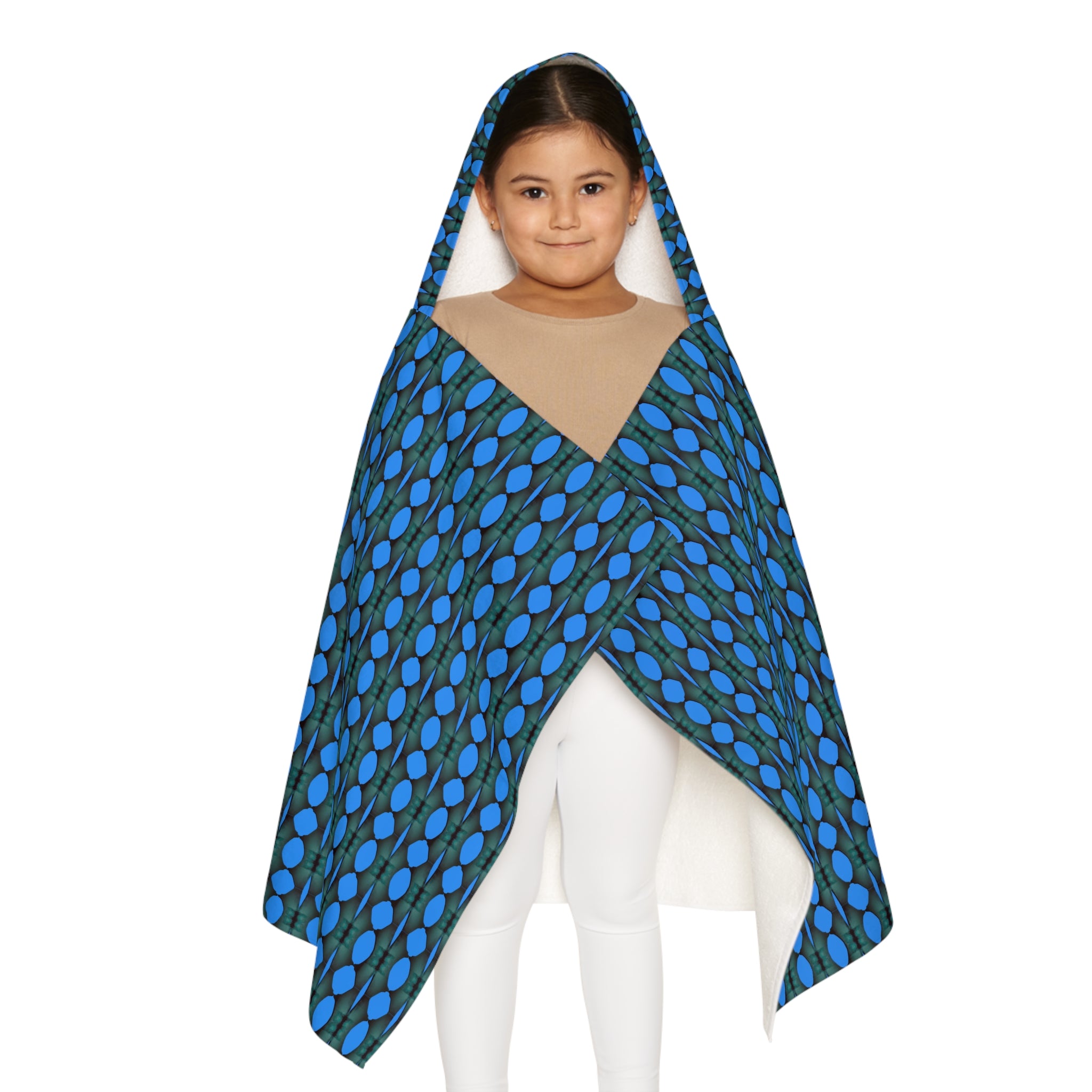 "Where Are We Going?" Youth Hooded Towel — Blue Retro Dot Swim Poncho