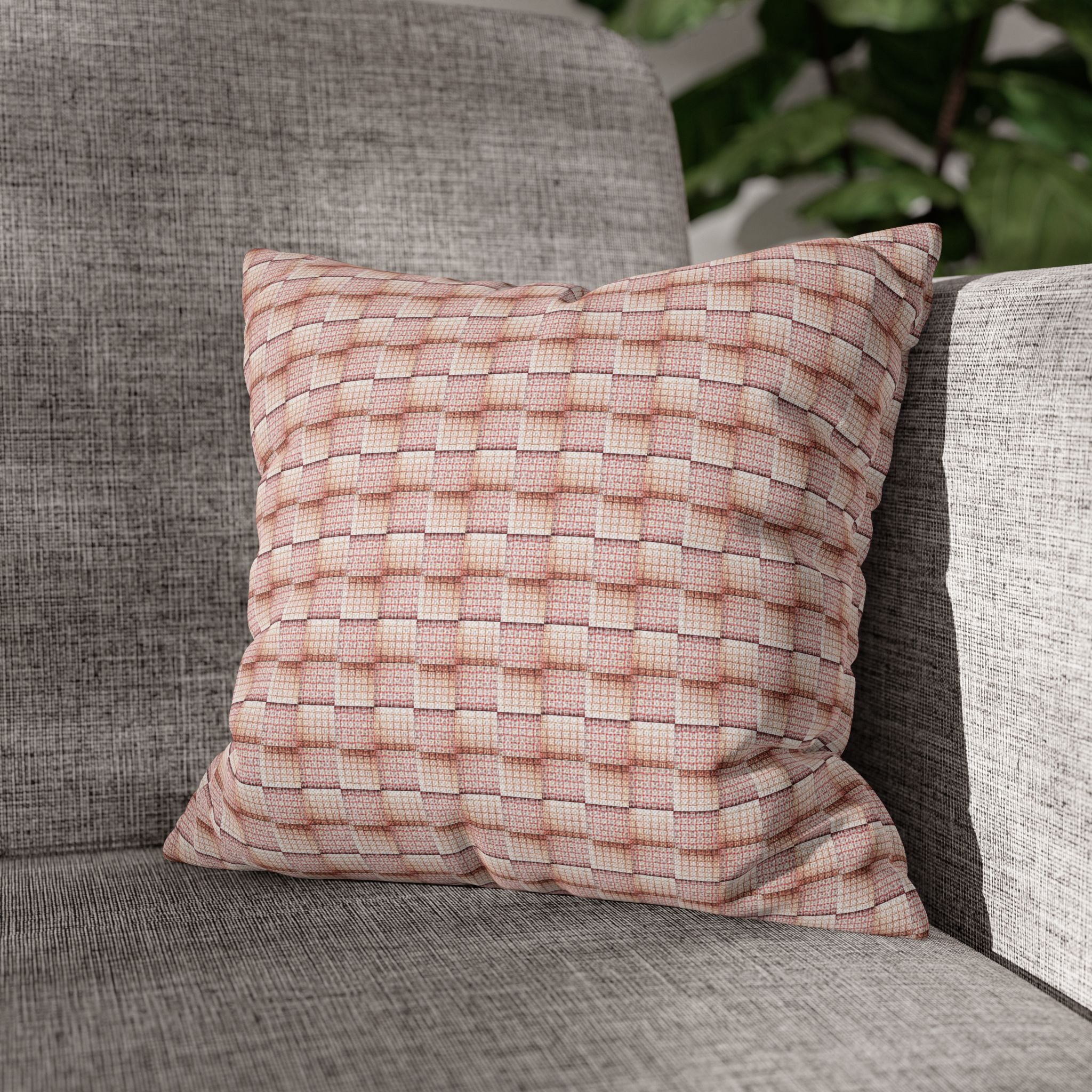 "Grandma Rose" Woven Blush Pink Decorative Pillowcase — Pink Textured Square Cushion Cover