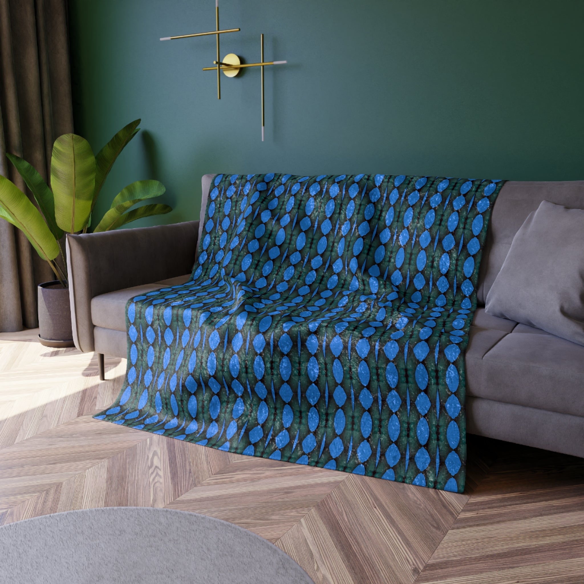 “Where Are We Going?” Crushed Velvet Blanket — Blue Teardrop Geometric Throw