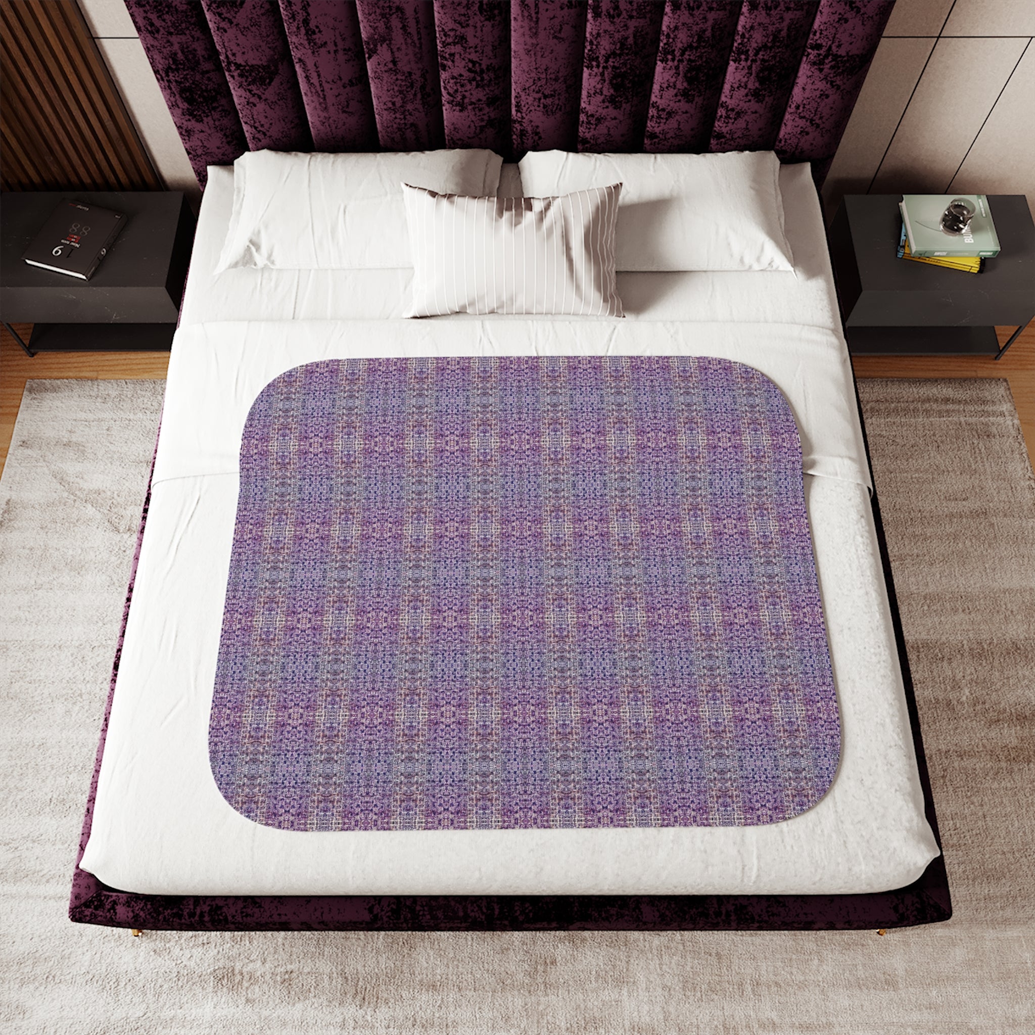 "Pauline, My Love" Purple Plaid Sherpa Blanket – Cozy Reversible Throw for Home, Couch & Gifts