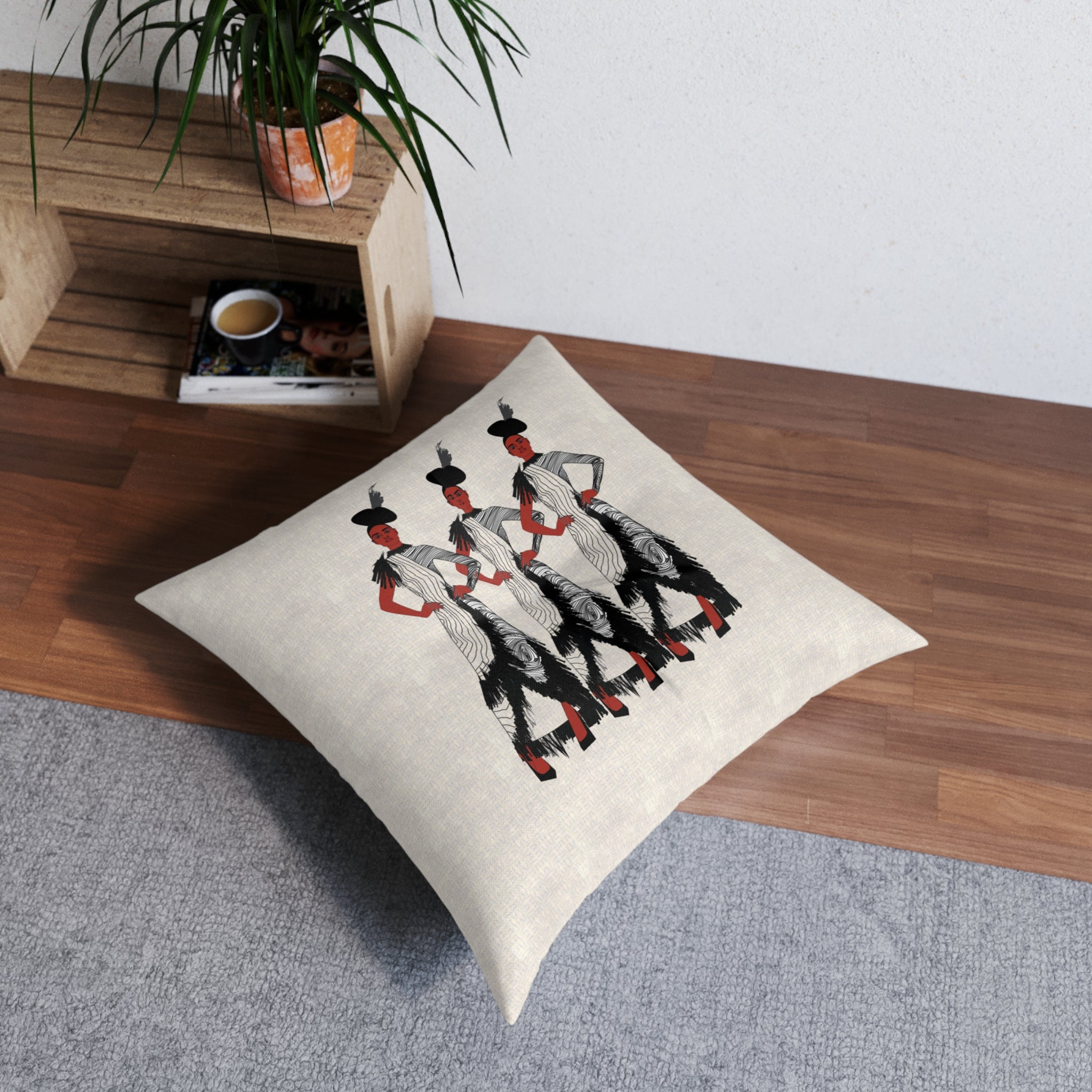 "Fierce Honey" Black Art Deco Vintage Flapper Trio Tufted Floor Pillow
