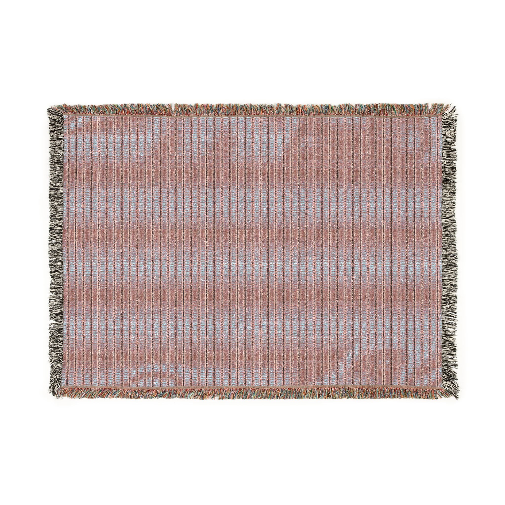 "The Nike of Samothrace" Coral, Grey, Blue Striped Woven Throw Blanket — Cozy Fringe Accent for Living Room & Bedroom