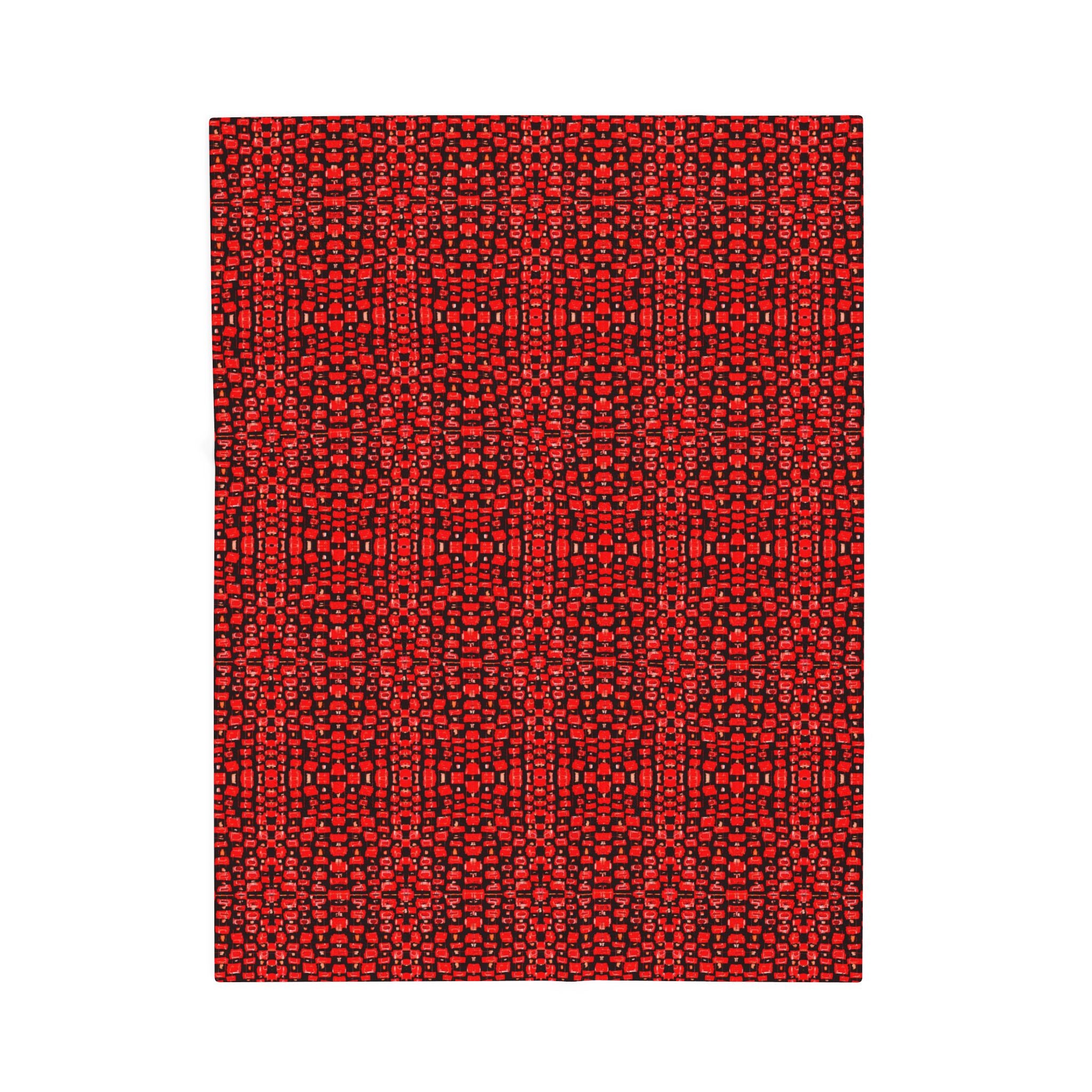 "Japanese Cherry Blossom" Red Berry and Black Reptile Pattern Textile Velvet Plush Blanket — Cozy Holiday Throw