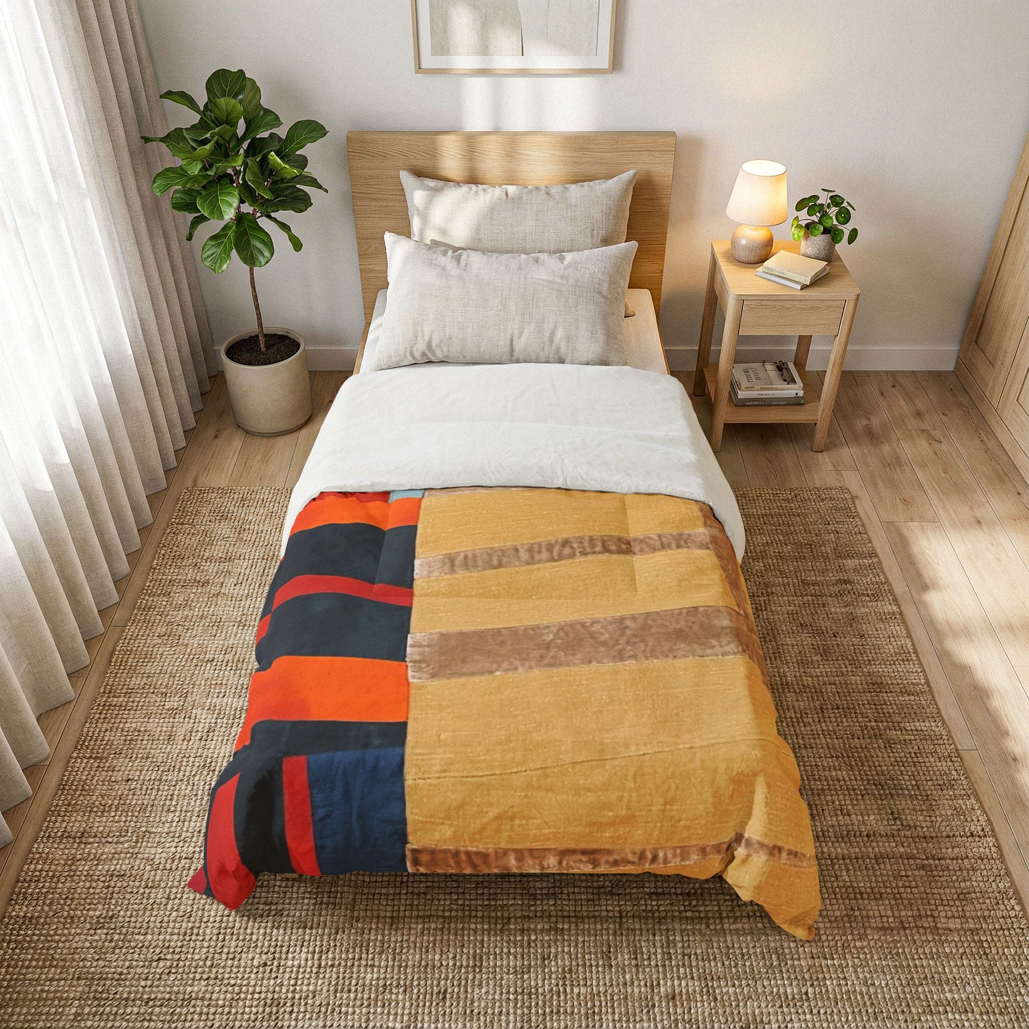"Hannah and Samuel" Abstract Colorblock Cotton Comforter – Warm Geometric Bedspread