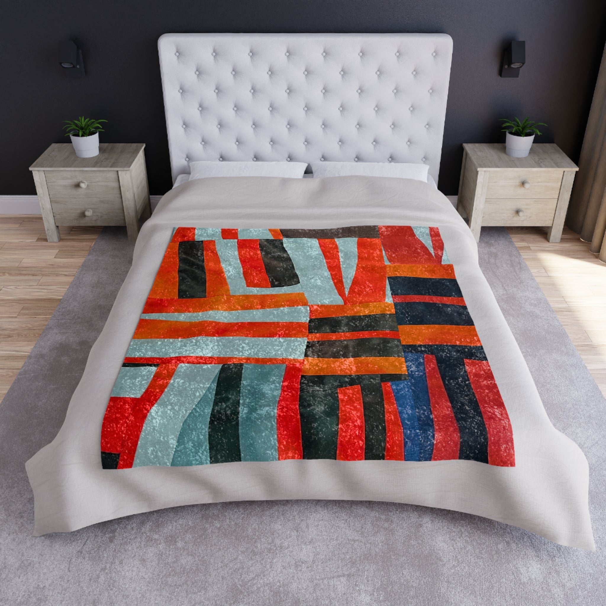 "Samuel" Crushed Velvet Blanket - Quilted, Geometric Design for Men and Women