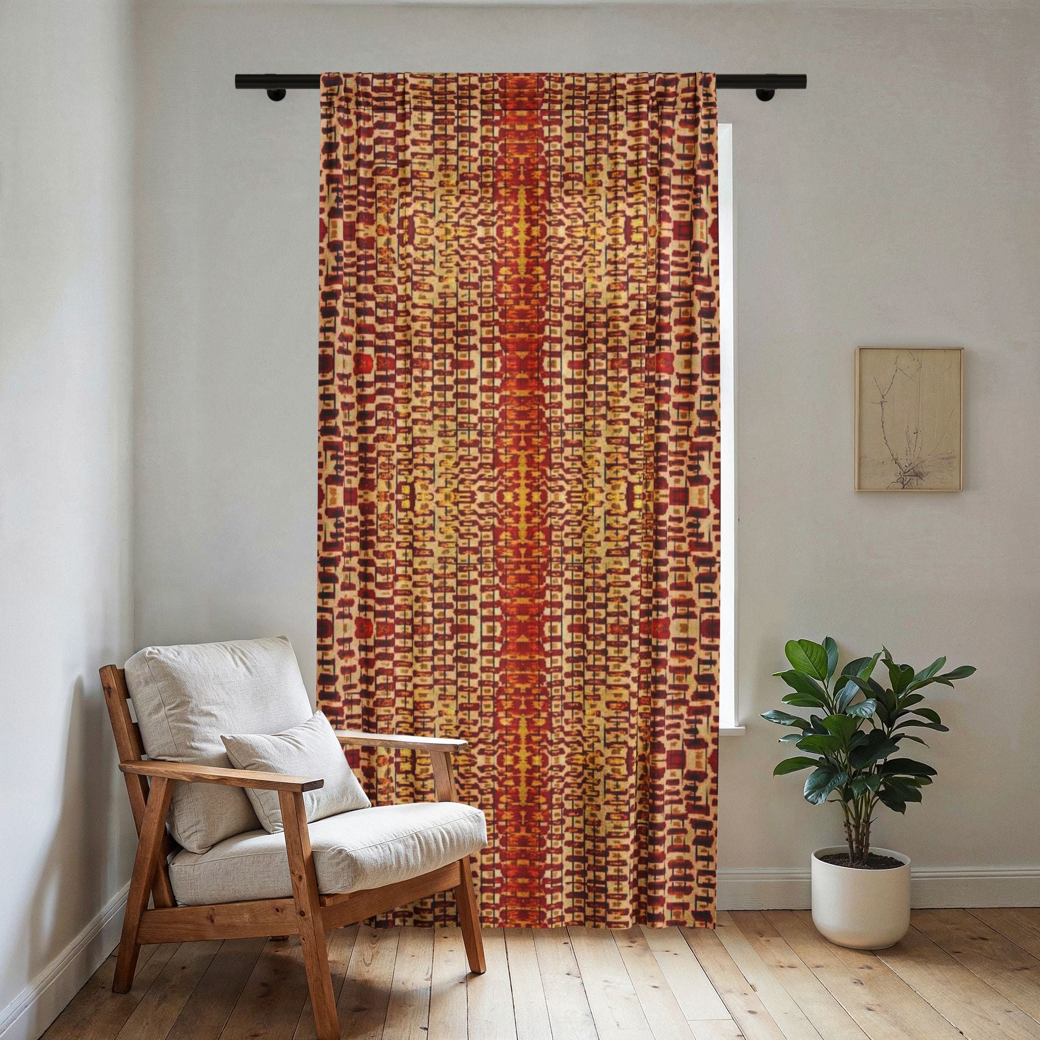 "Queen Mother" Sheer Window Curtain - Warm Terracotta Mosaic Pattern for Living Room