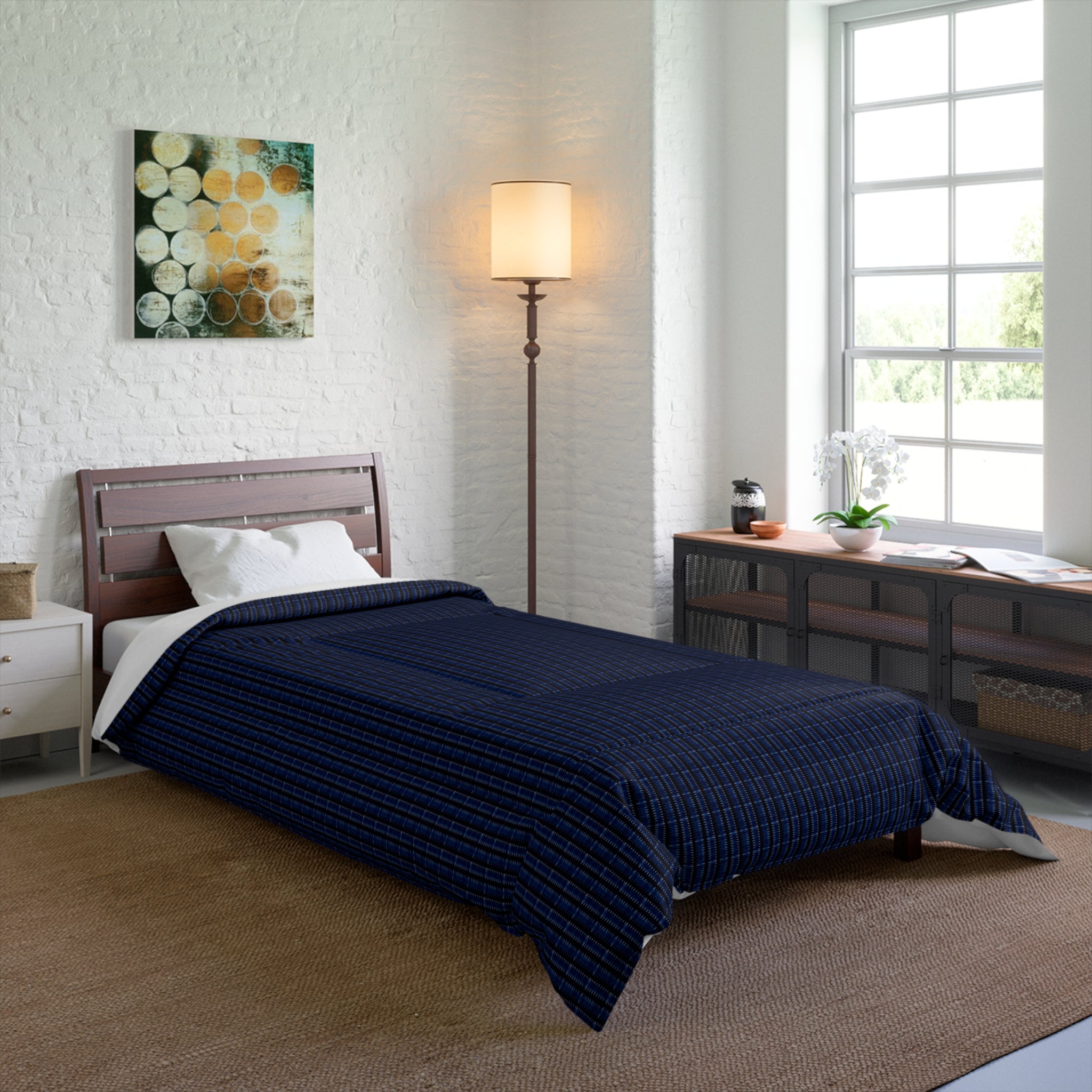 "Mississippi Midnight: Lovely Banjo Blues" Navy Plaid Comforter - Cozy Lightweight Bed Cover for Boys, Teens & Guest Rooms