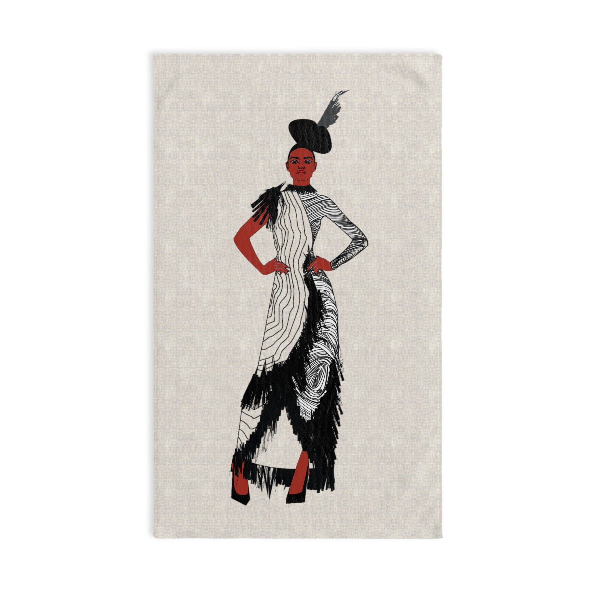 "Fierce Honey" Fashion Illustration Hand Towel – Red & Black Avant-Garde Model Design