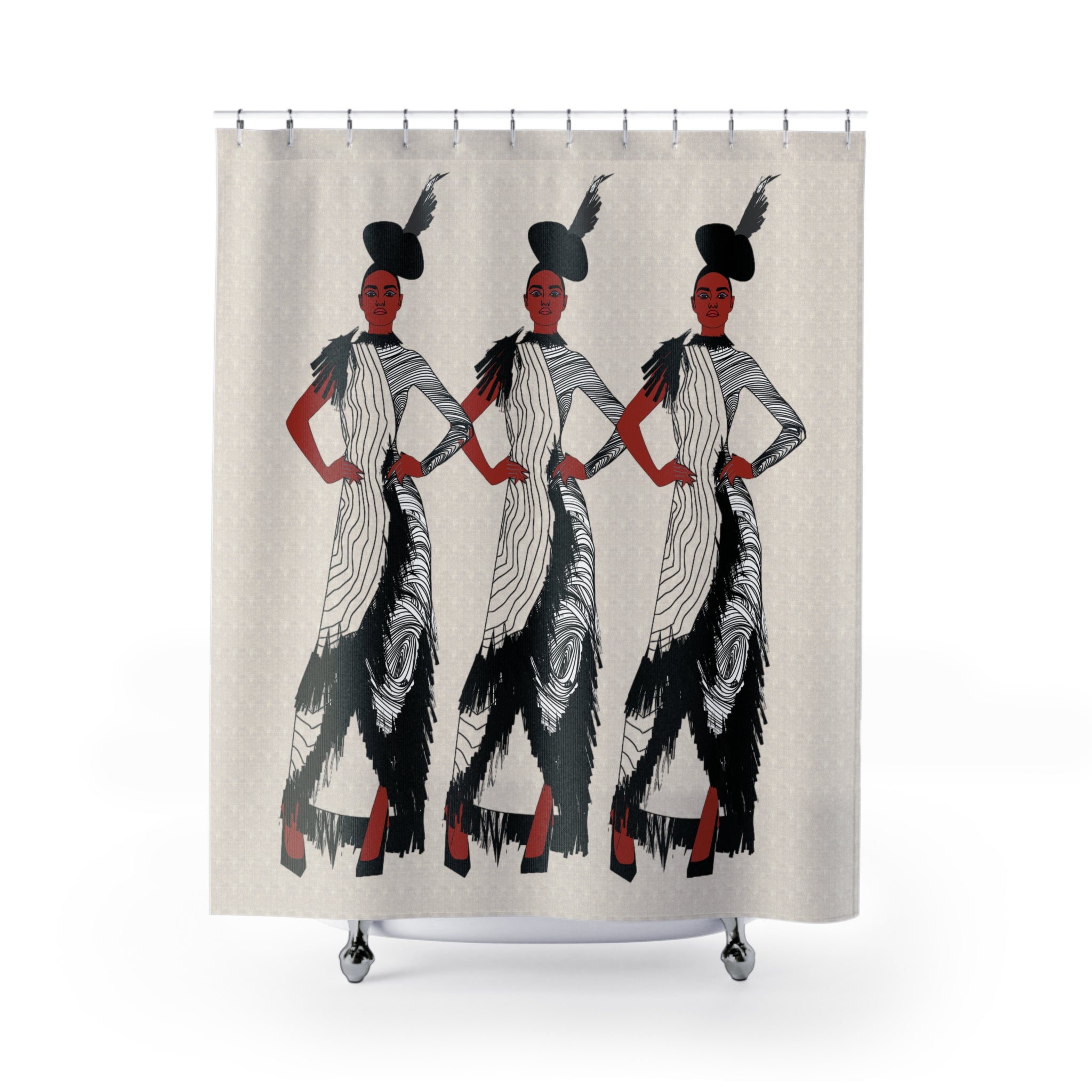 "Fierce Honey" Art Deco Fashion Shower Curtain — Vintage Glamour Mirror-Image Design