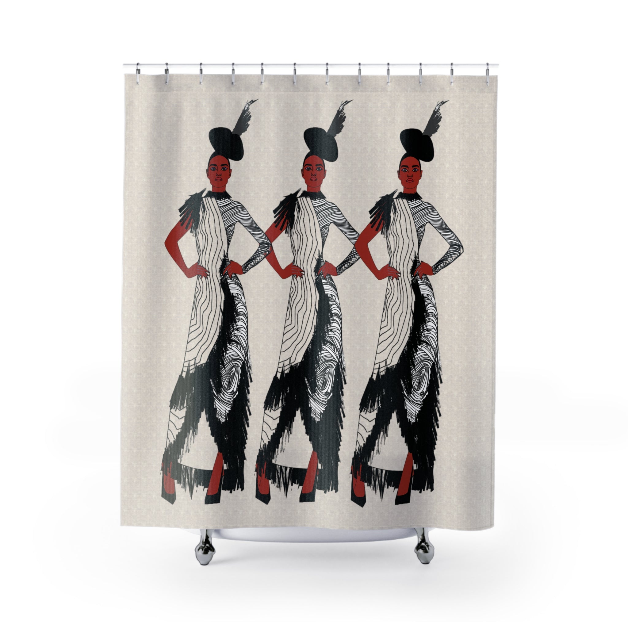 "Fierce Honey" Art Deco Fashion Shower Curtain — Vintage Glamour Mirror-Image Design
