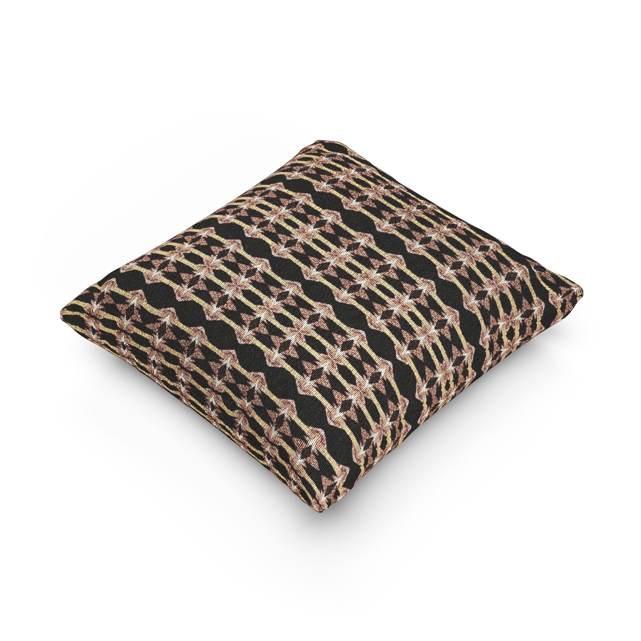 "Native America Now" Woven Pillow — Black & Gold Geometric Throw Pillow (Textured Plaid Accent Cushion)