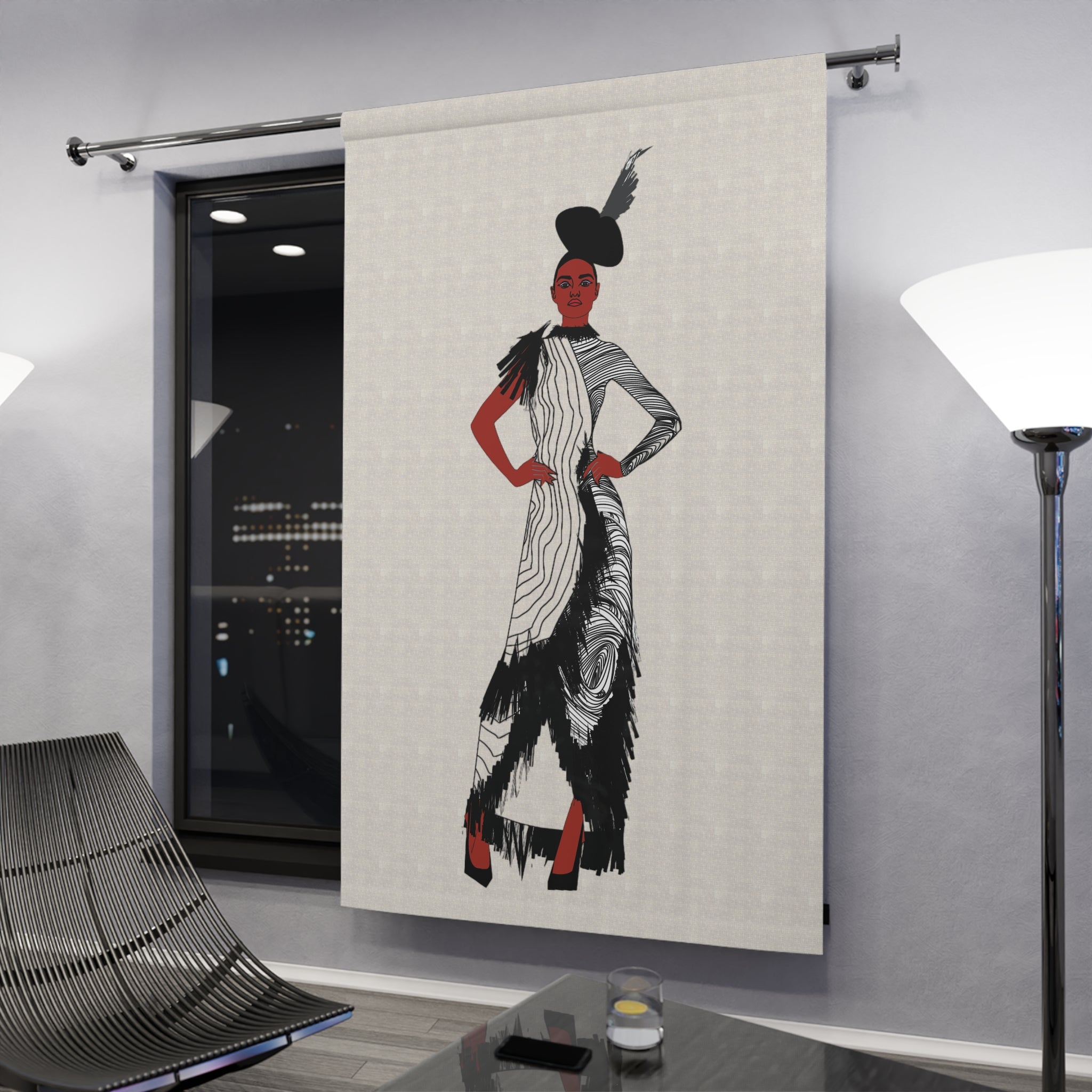 "Fierce Honey" Vintage Fashion Curtain Panel — Elegant 1920s Flapper Woman Window Drapery