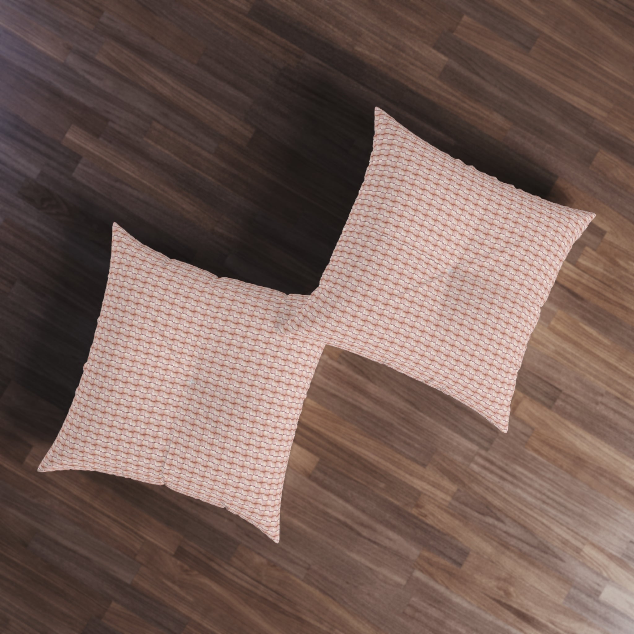 "Grandma Rose" Pink Blush Woven Texture Tufted Floor Pillow — Square Decorative Cushion
