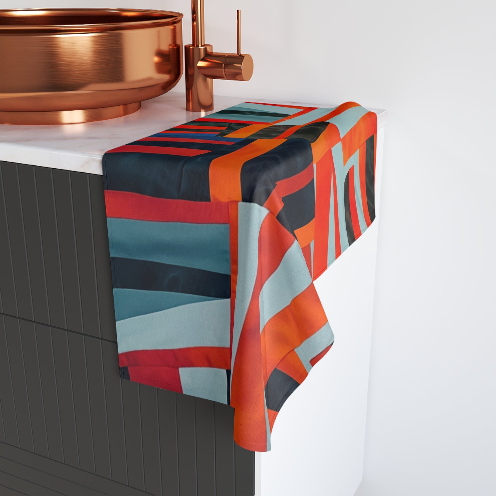 "Samuel" Abstract Stripe Hand Towel — Bold Modern Geometric Kitchen & Bath Accent