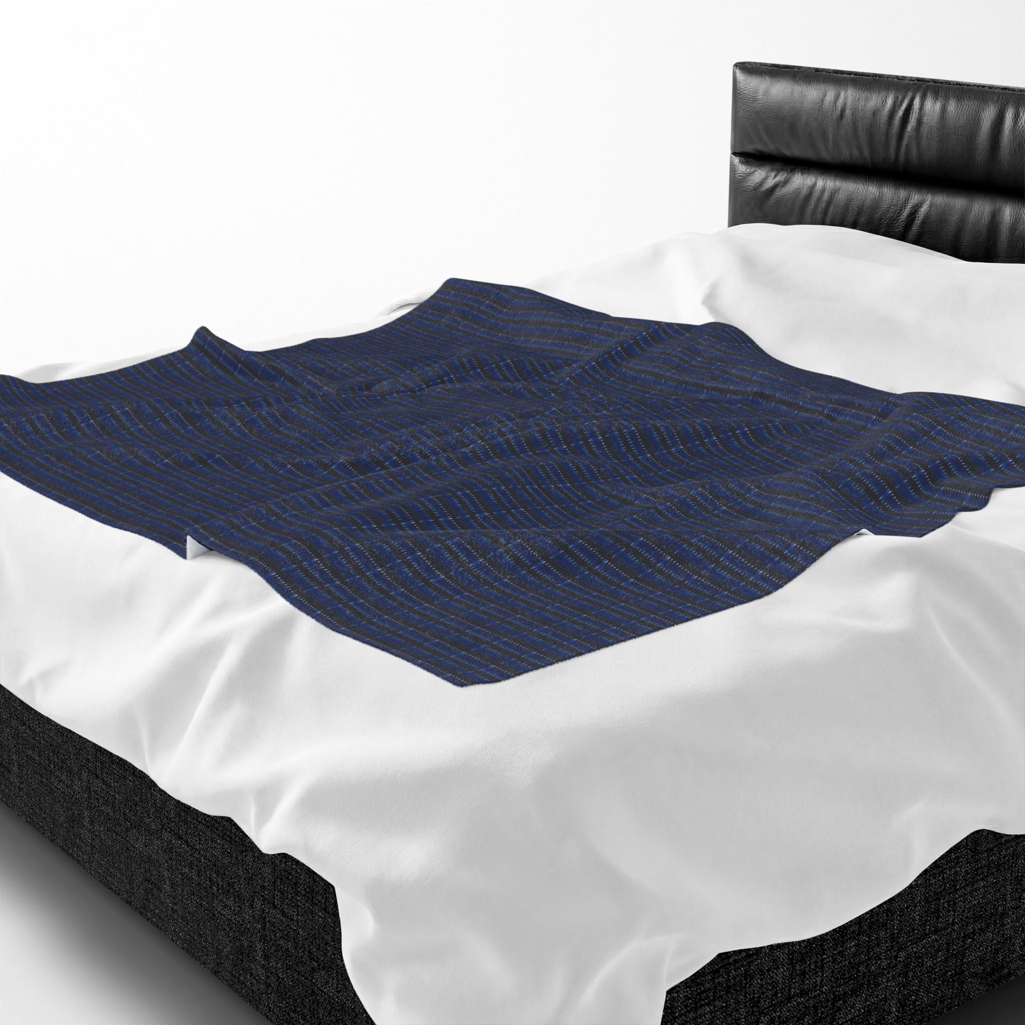 "Mississippi Midnight" Plush Blanket — Navy Blue and Black Textile Pattern Windowpane Plaid Velveteen Throw