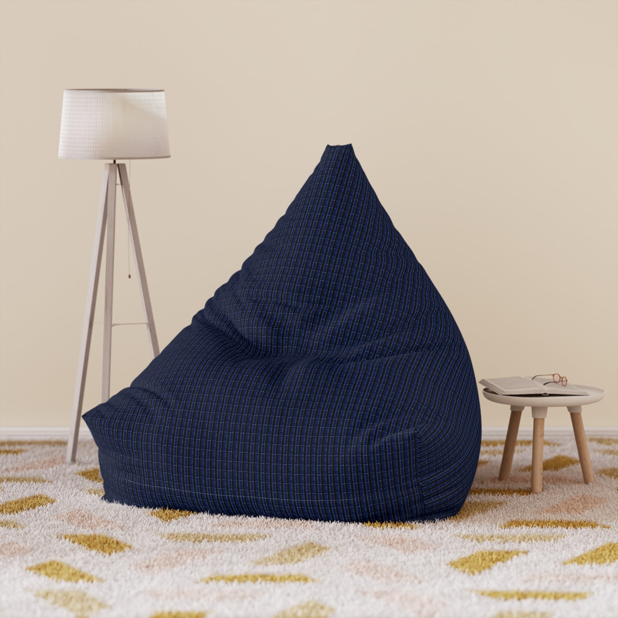 "Mississippi Midnight: Lovely Banjo Blues" Nave and Black Zig Zag Lines Bean Bag Chair Cover