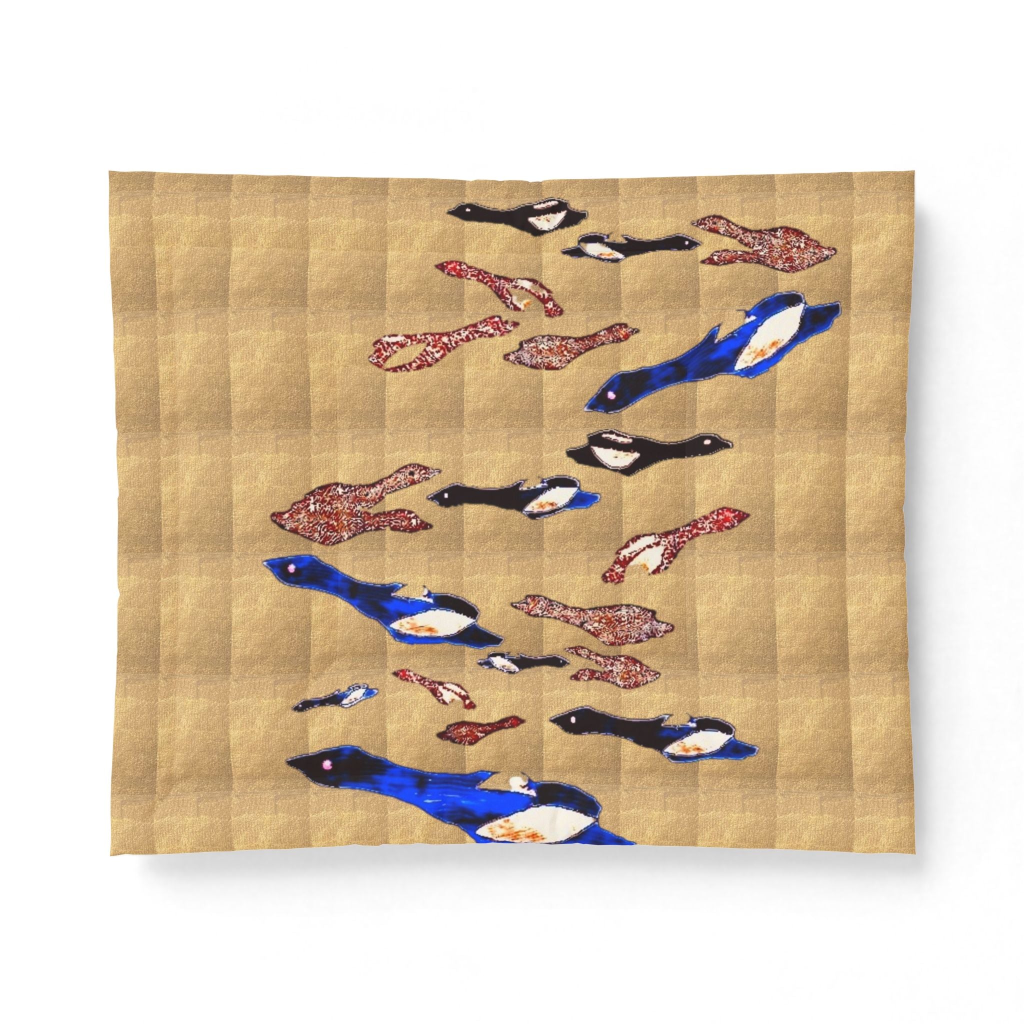 "Fly Me to the Moon" Bird Flock Cotton Comforter – Vintage Gold Blue Waterfowl Throw