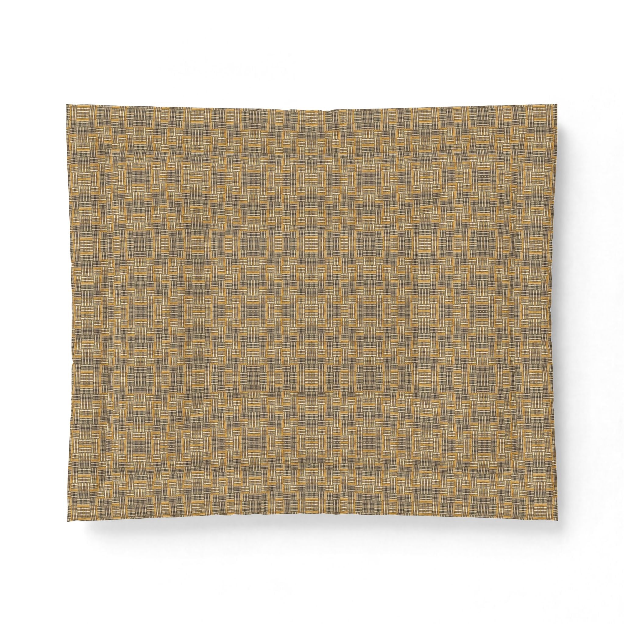 "All Things Fall Apart" Woven Plaid Cotton Comforter — Rustic Yellow-Brown Bedspread