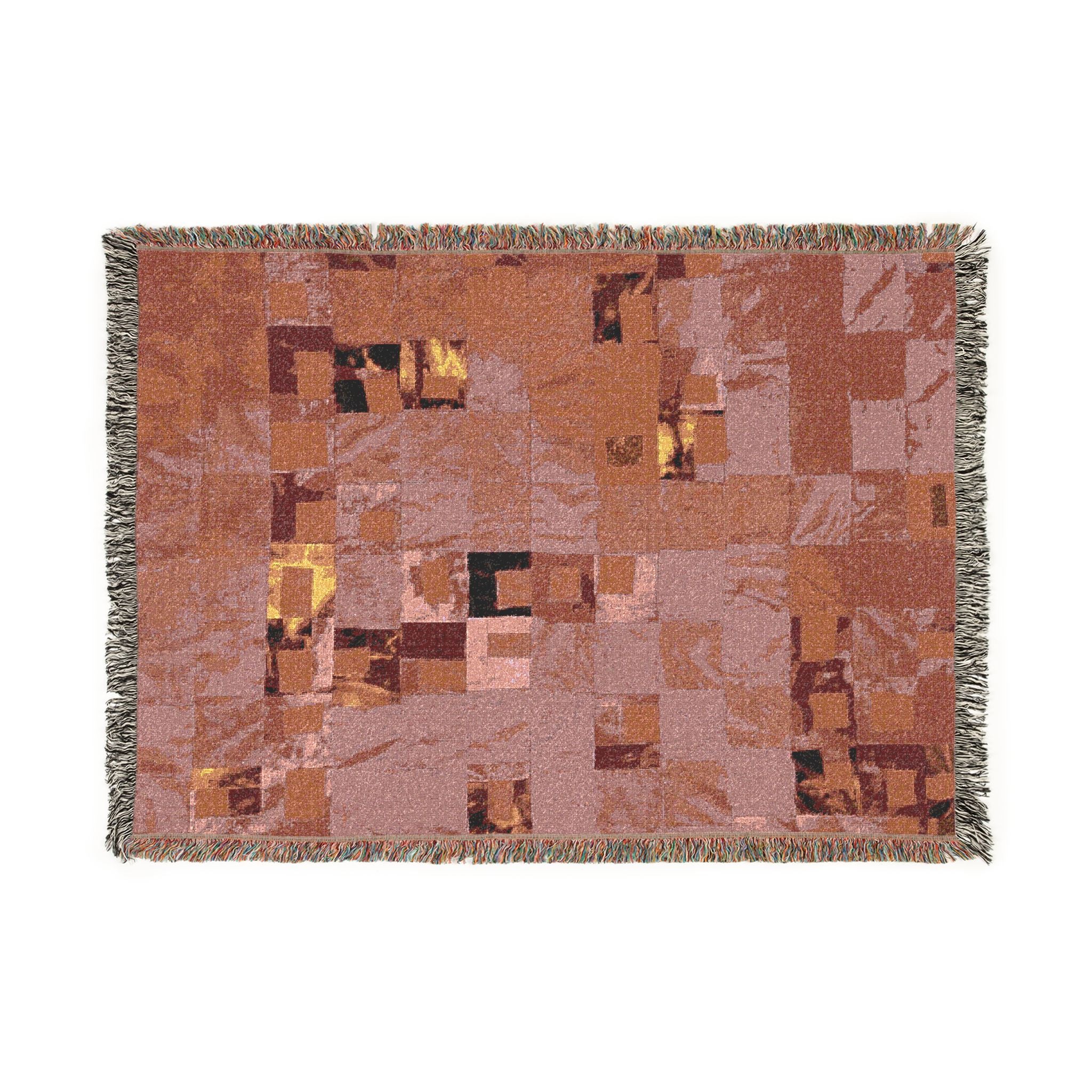 "Lela Lela" Pink, Orange, and Yellow Quilted Textile, Woven Blanket — Abstract Geometric Throw Blanket, Modern Retro Patchwork Design