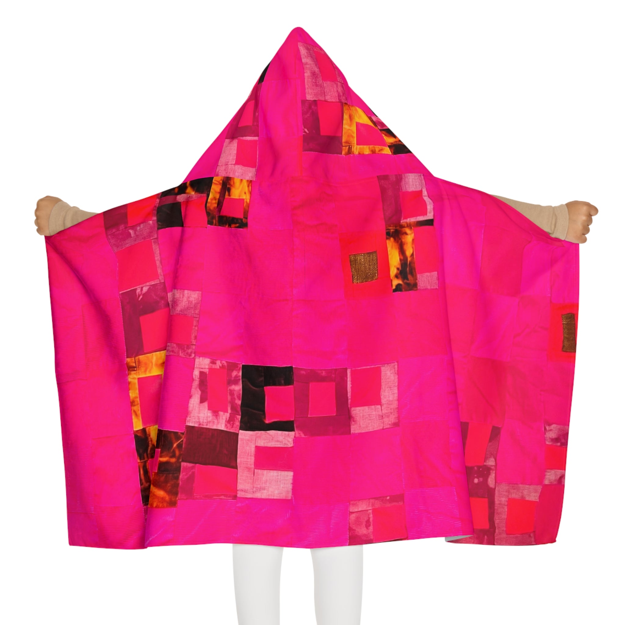 "Lela Lela" Kids Hooded Beach Towel – Bright Pink Geometric Patchwork
