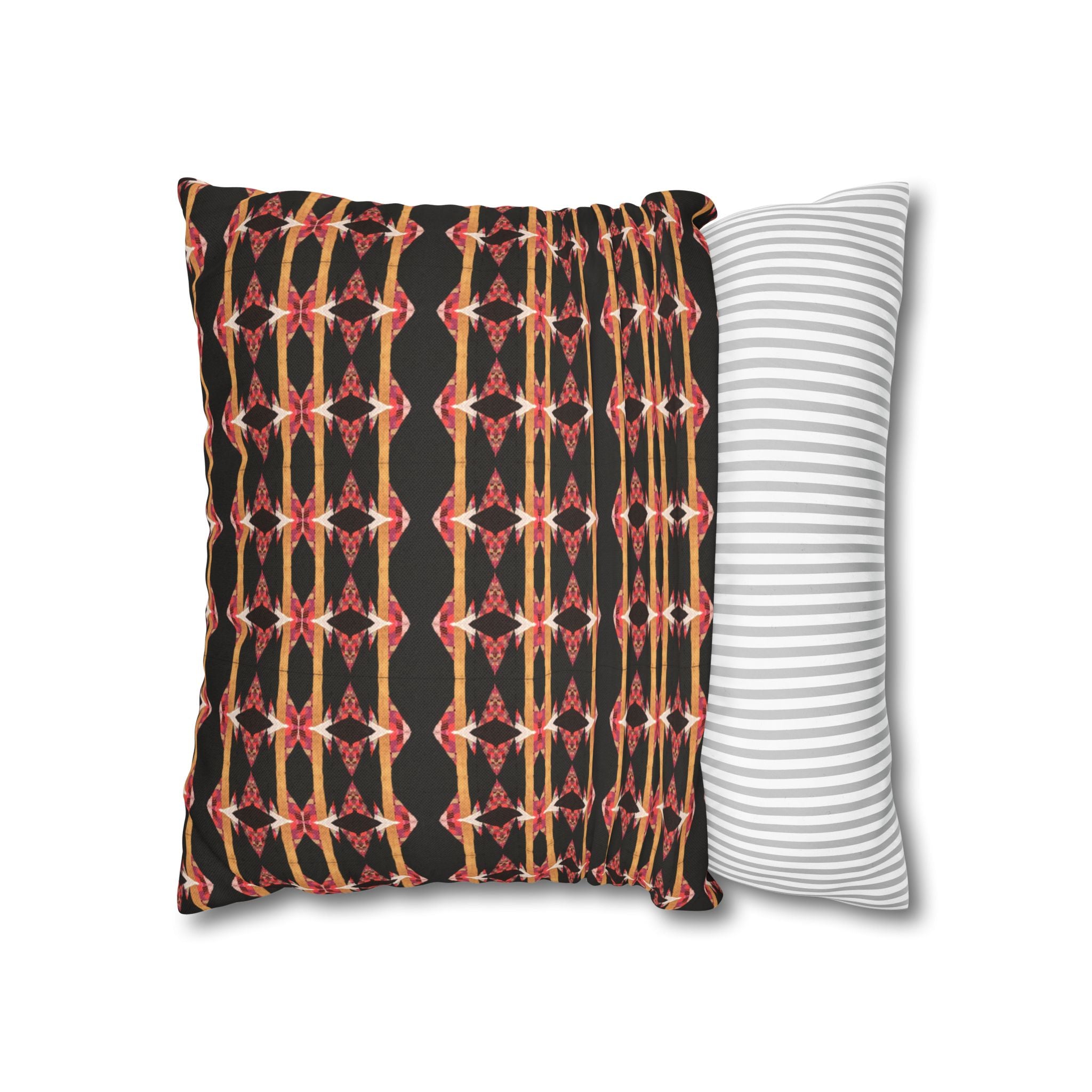 "Native America Now" Geometric Tribal Pattern Pillowcase — Black & Warm Red Decorative Throw Pillow