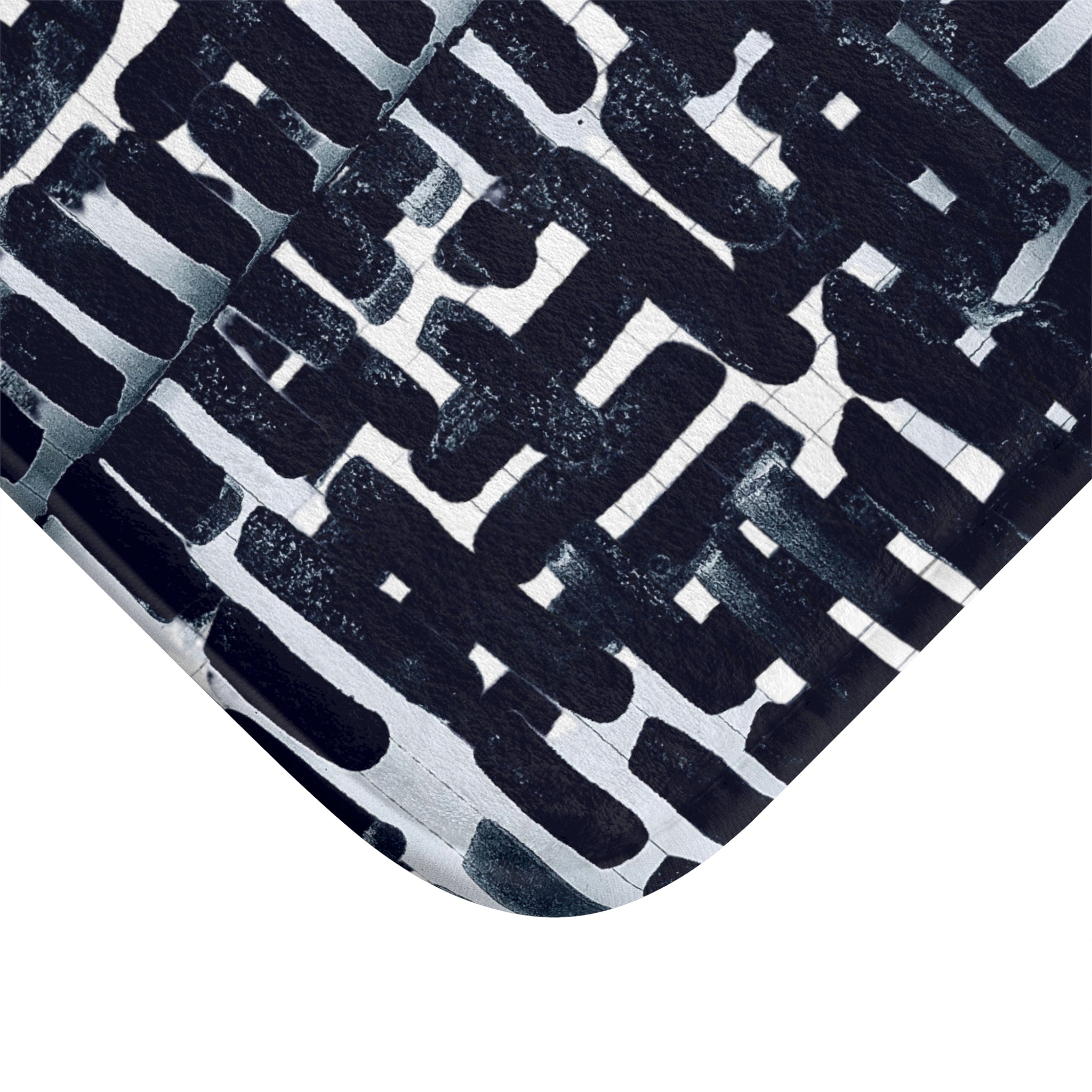 "Only My Notebook Knows How I Feel, My Heart Is On Every Page" Abstract Black Brushstroke Bath Mat – Modern Geometric Bathroom Rug