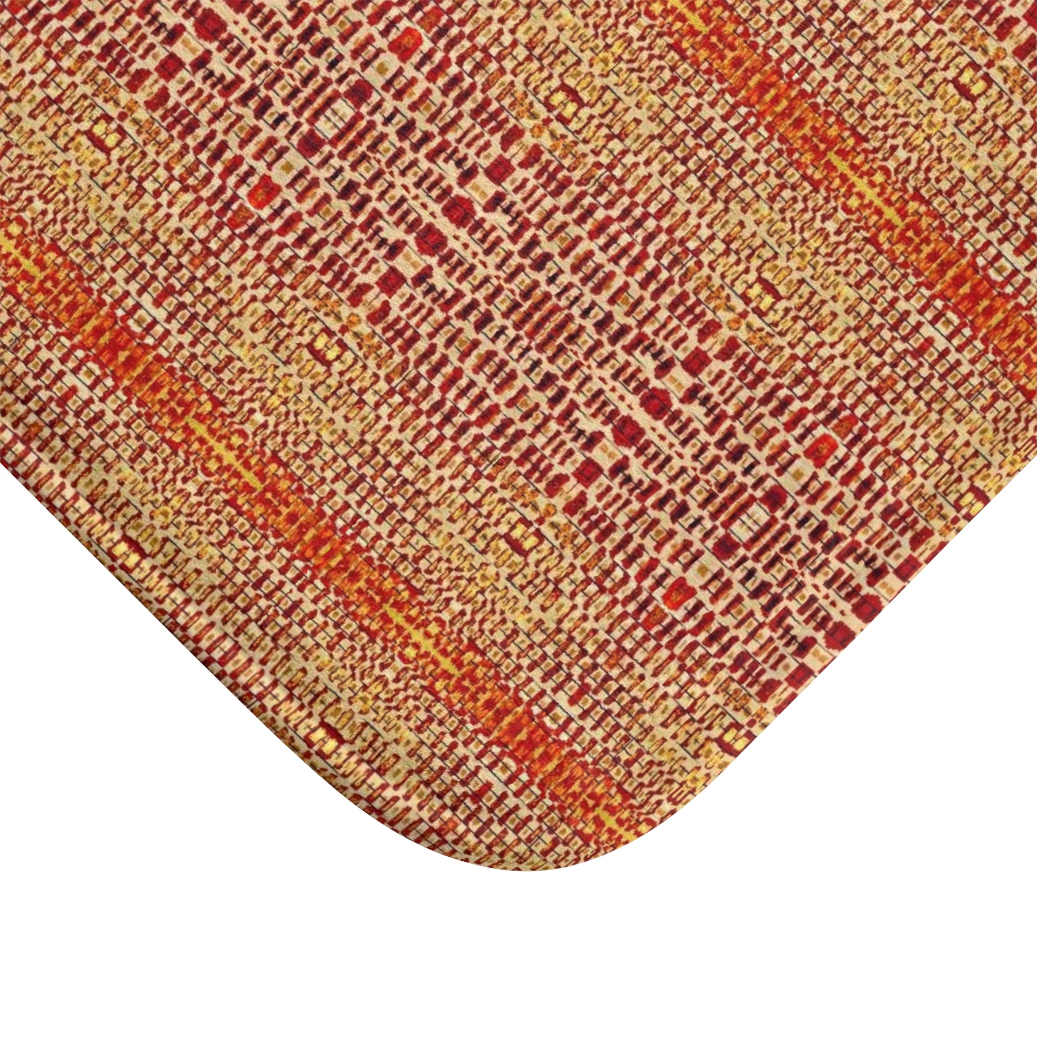 "Queen Mother" Warm Boho Woven Stripe Bath Mat — Rustic Orange Red Bathroom Rug