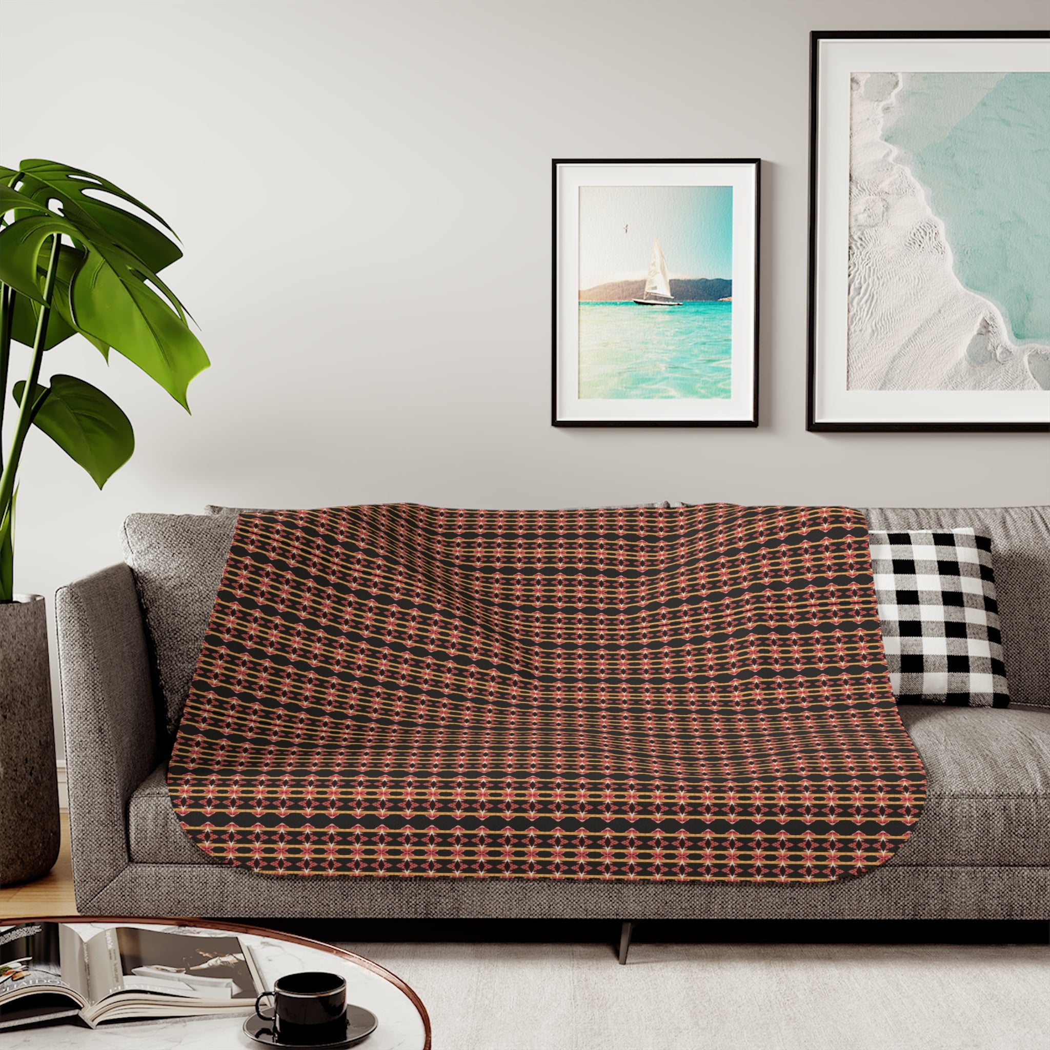 "Native America Now" Plaid Sherpa Blanket - Cozy Reversible Fleece Throw for Home, Cabin & Fall Décor
