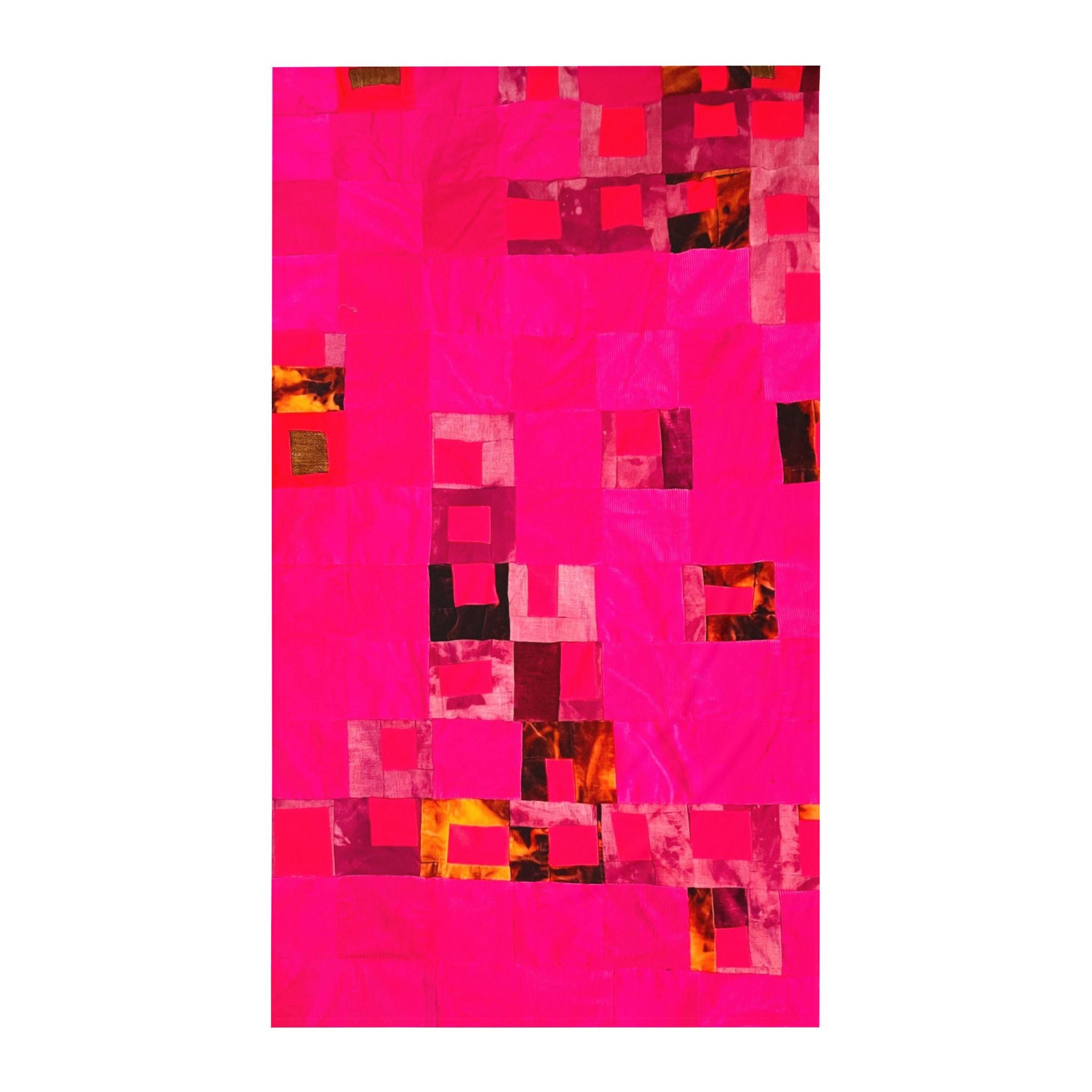 "Lela Lela" Bright Pink Geometric Twin Flat Sheet – Modern Patchwork Bedding