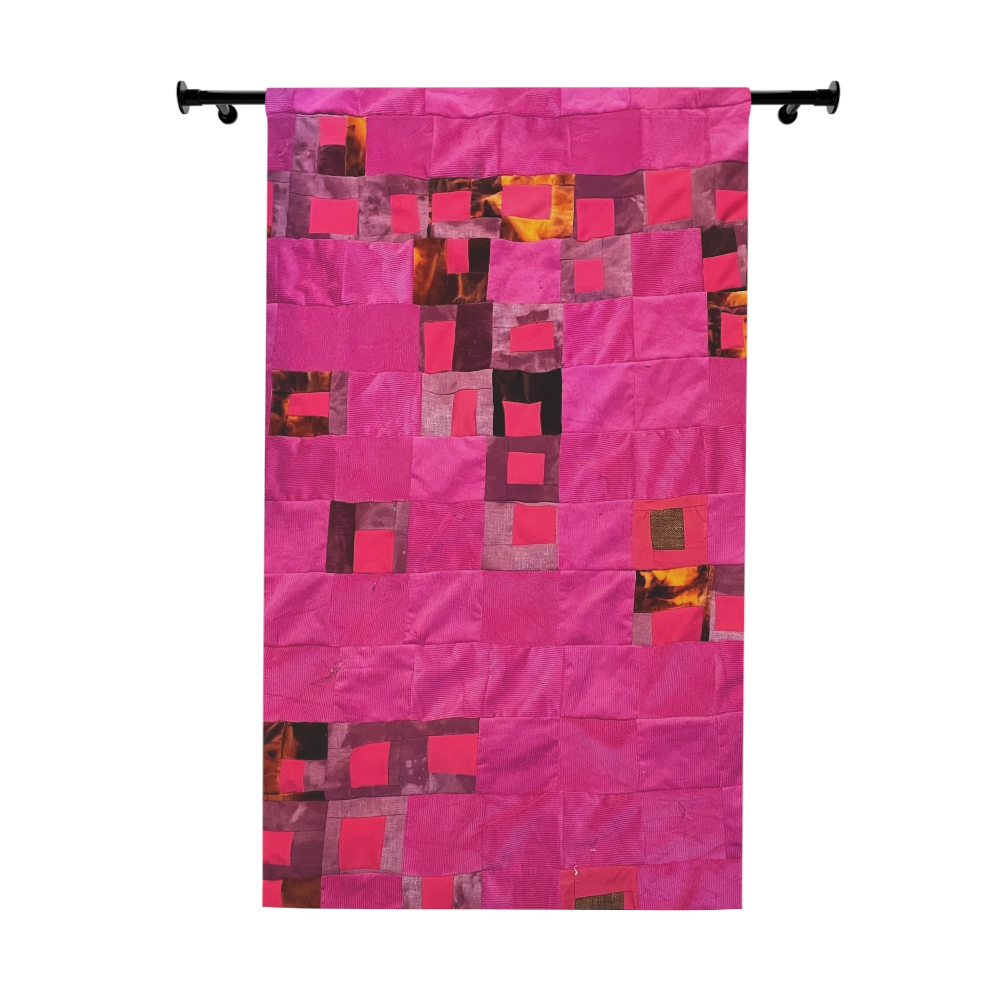 "Lela" Pink Patchwork Curtain Panel — Modern Geometric Window Drapery