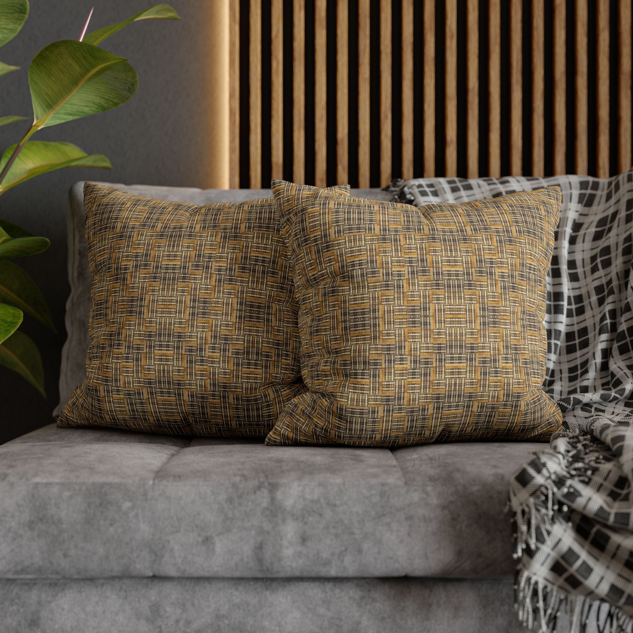 "All Things Fall Apart" Brown, Bronze, and Green Woven Textile Rustic Decorative Pillowcase