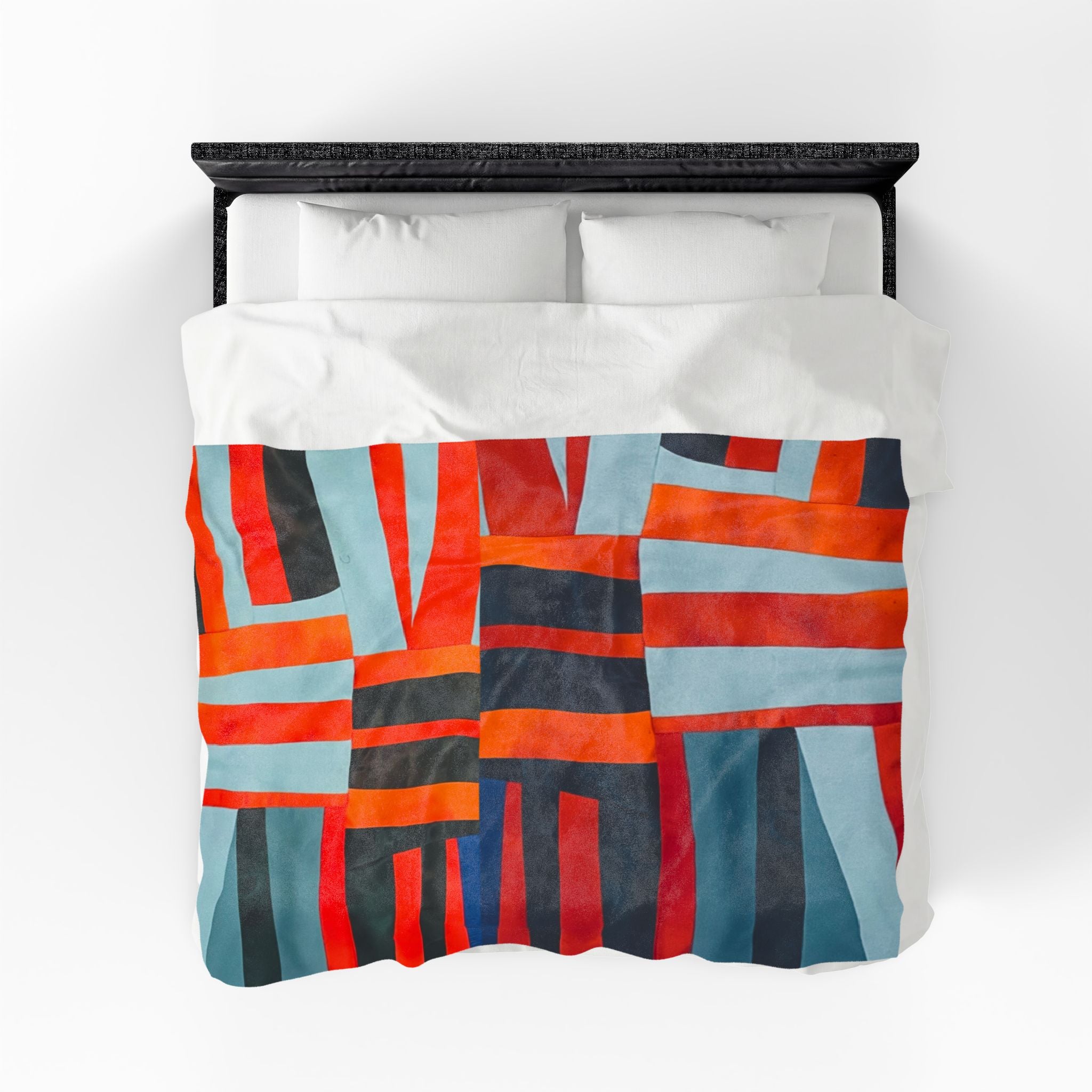 "Samuel" Abstract Geometric Velveteen Plush Blanket – Modern Orange & Blue Throw