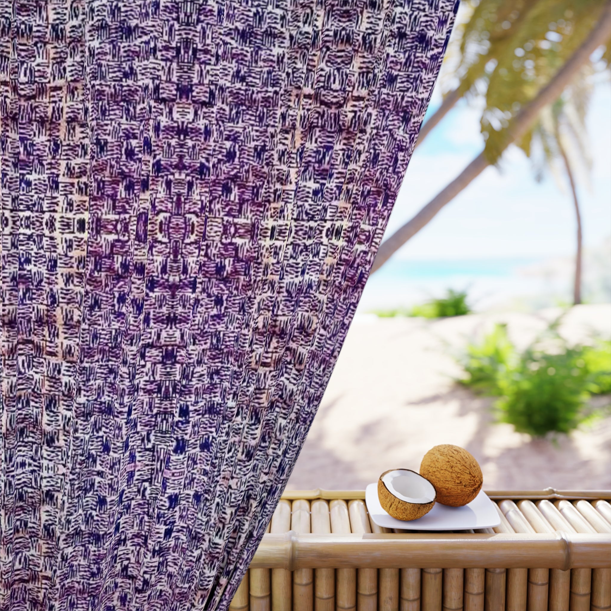 "Pauline, My Love" Blue and Purple Mosaic Pattern Curtain Panel — Textured Boho Window Curtain (1 Piece)