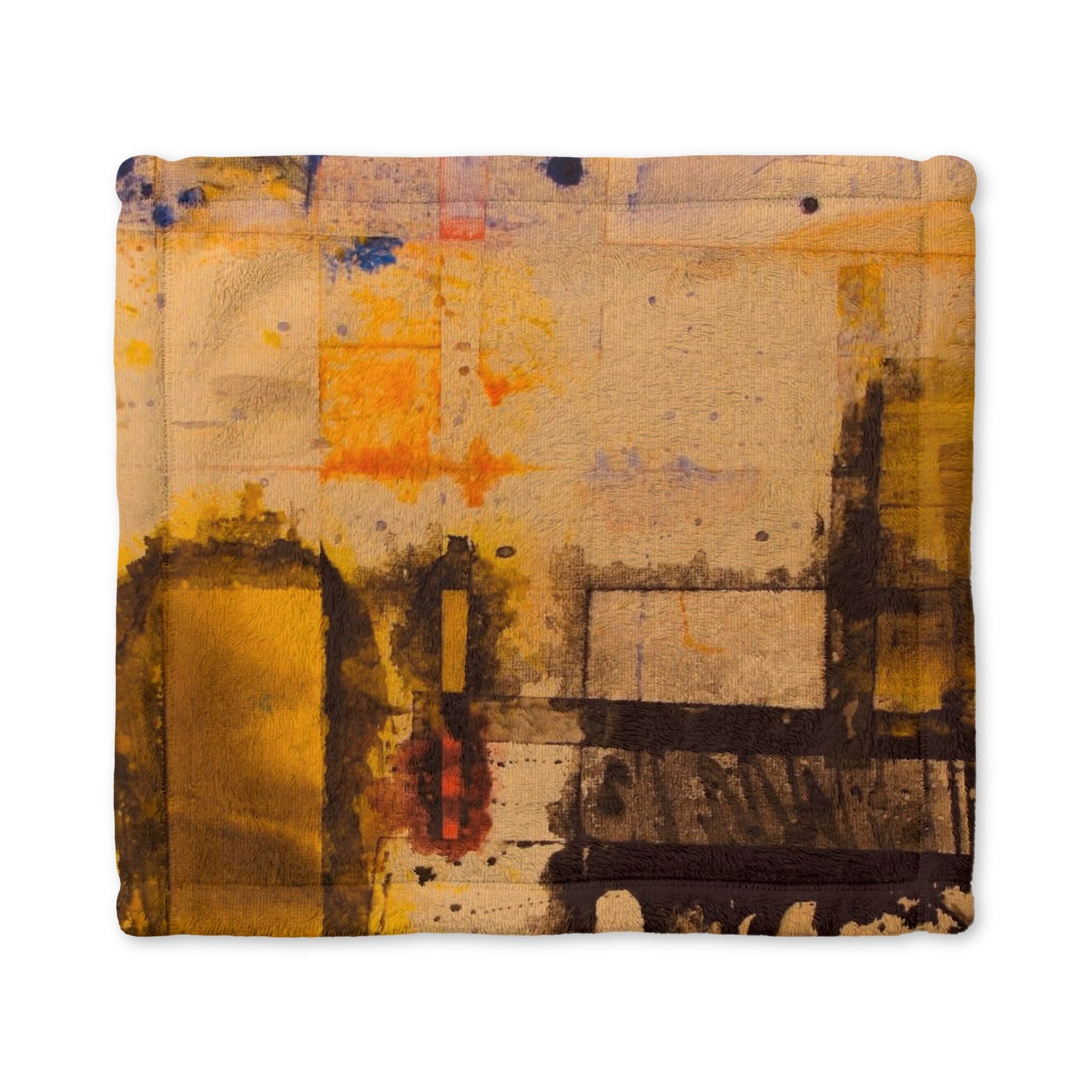 "Dance in the Rain" Minky Lovey Blanket — Abstract Yellow & Brown Watercolor Baby Comforter