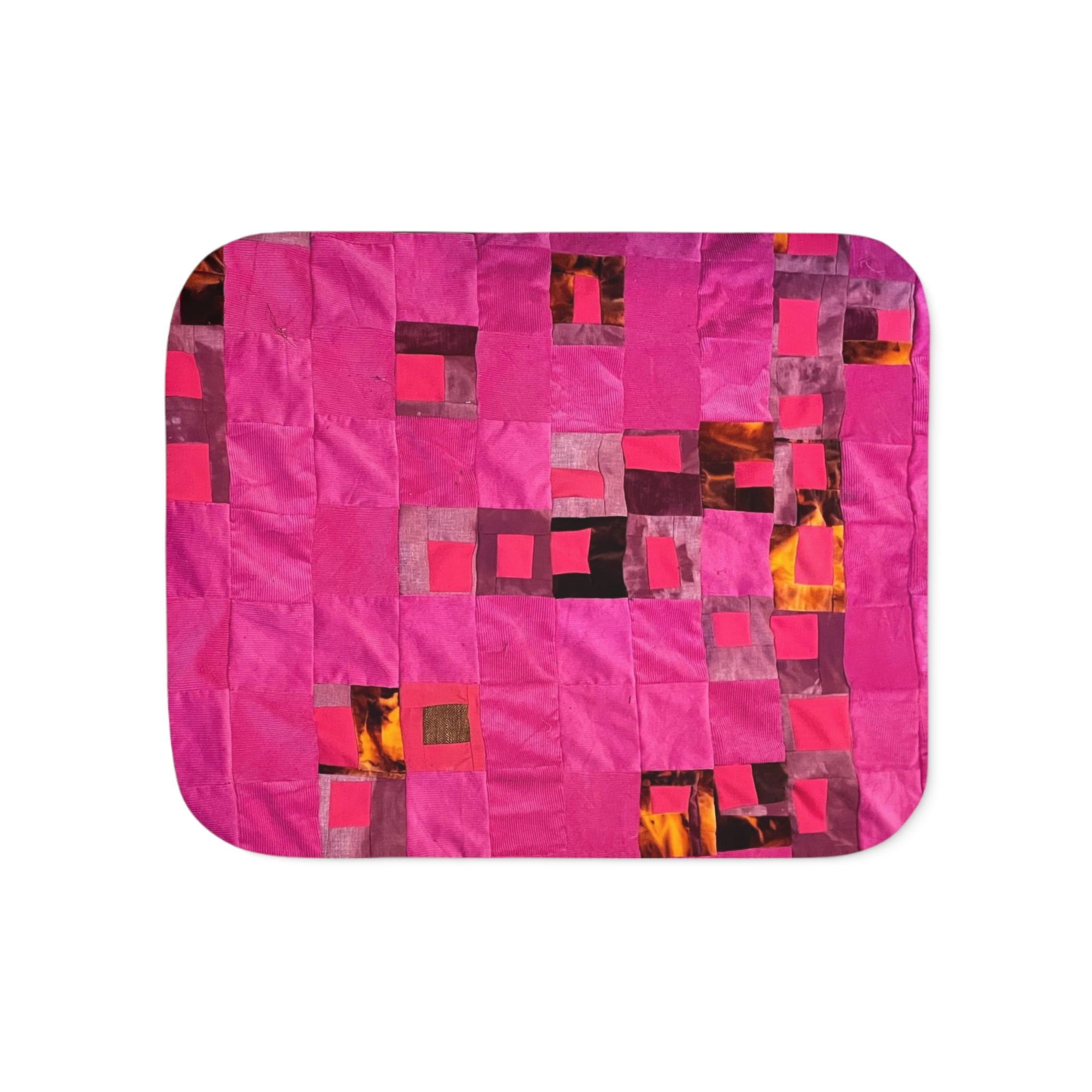 "Lela" Pink Geometric Sherpa Blanket — Cozy Fleece Throw with Abstract Patchwork