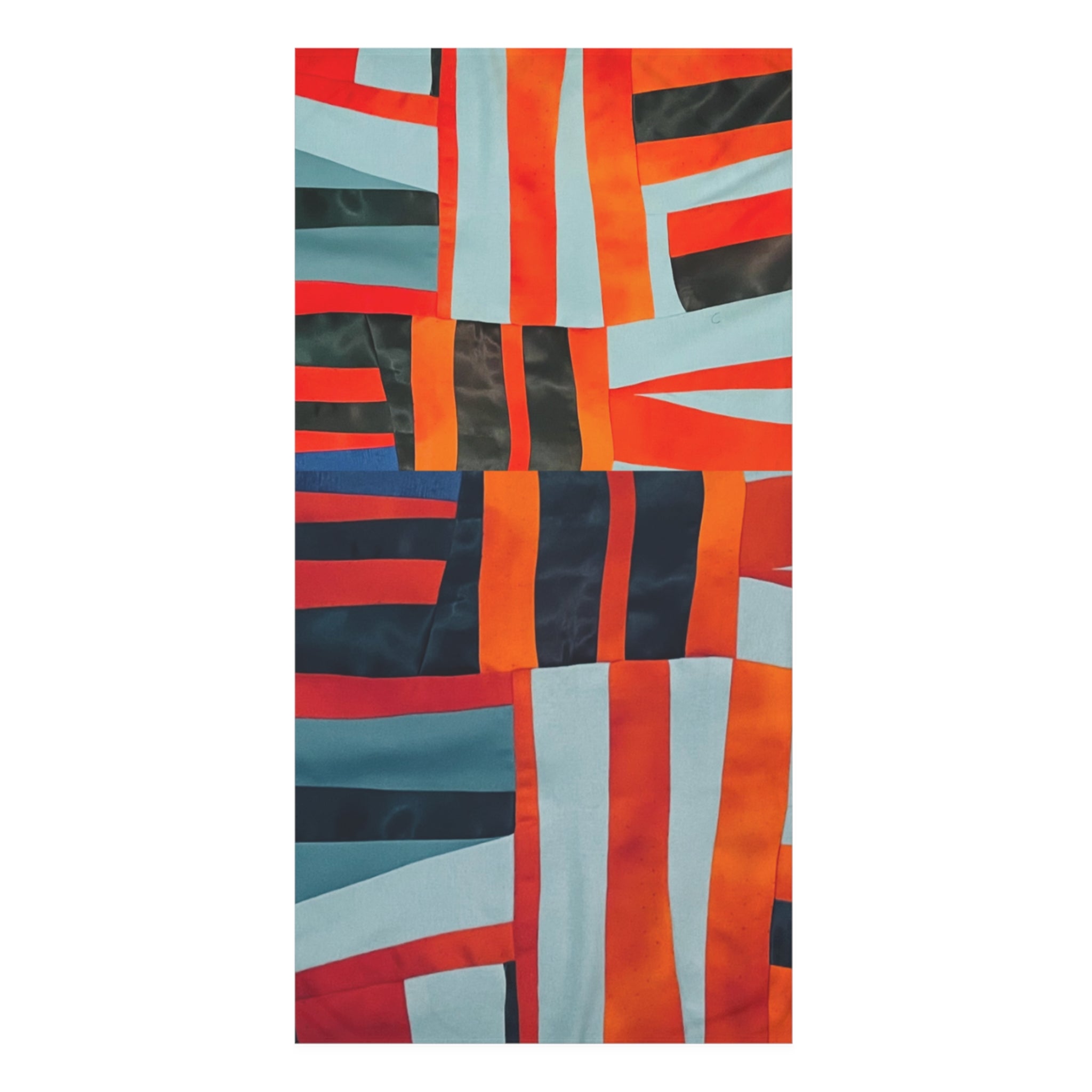"Samuel" Abstract Geometric Cotton Beach Towel — Bold Orange & Teal Patchwork Pattern