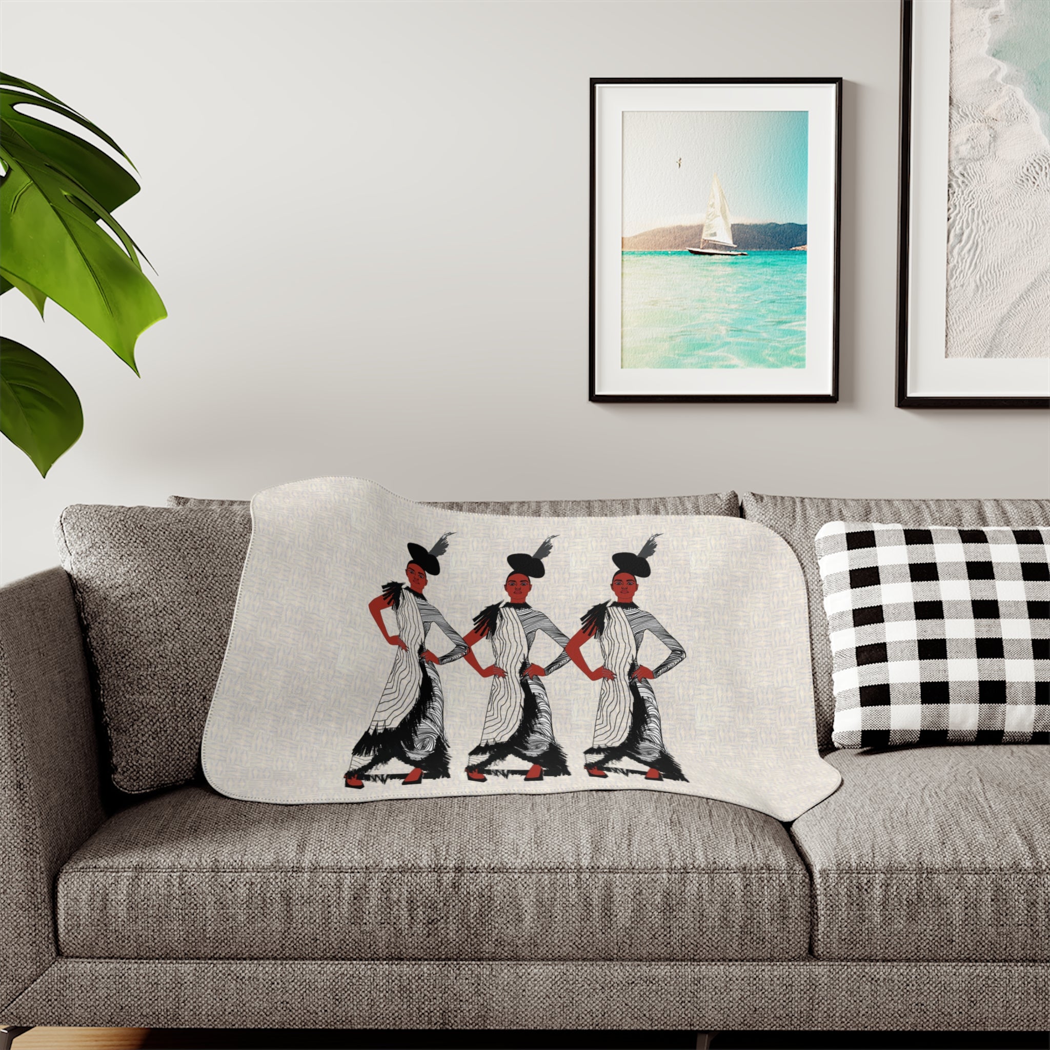"Fierce Honey" Art Deco Trio Sherpa Blanket — Retro Fashion Illustration Throw