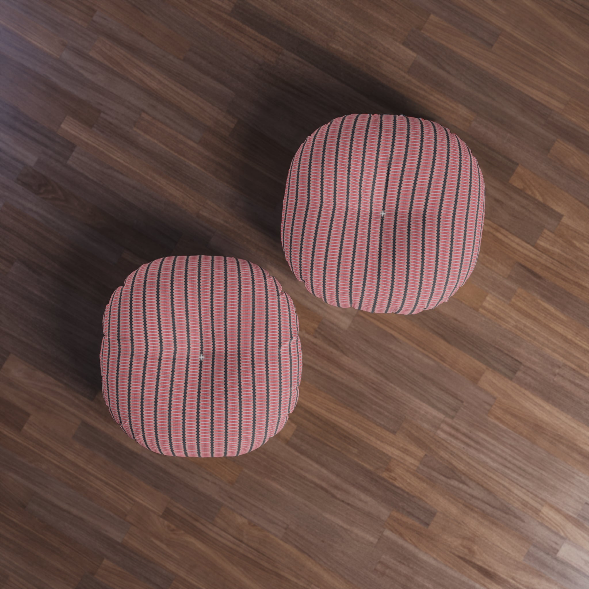 "The Nike of Samothrace" Round Tufted Floor Pillow — Pink Striped Boho Cushion