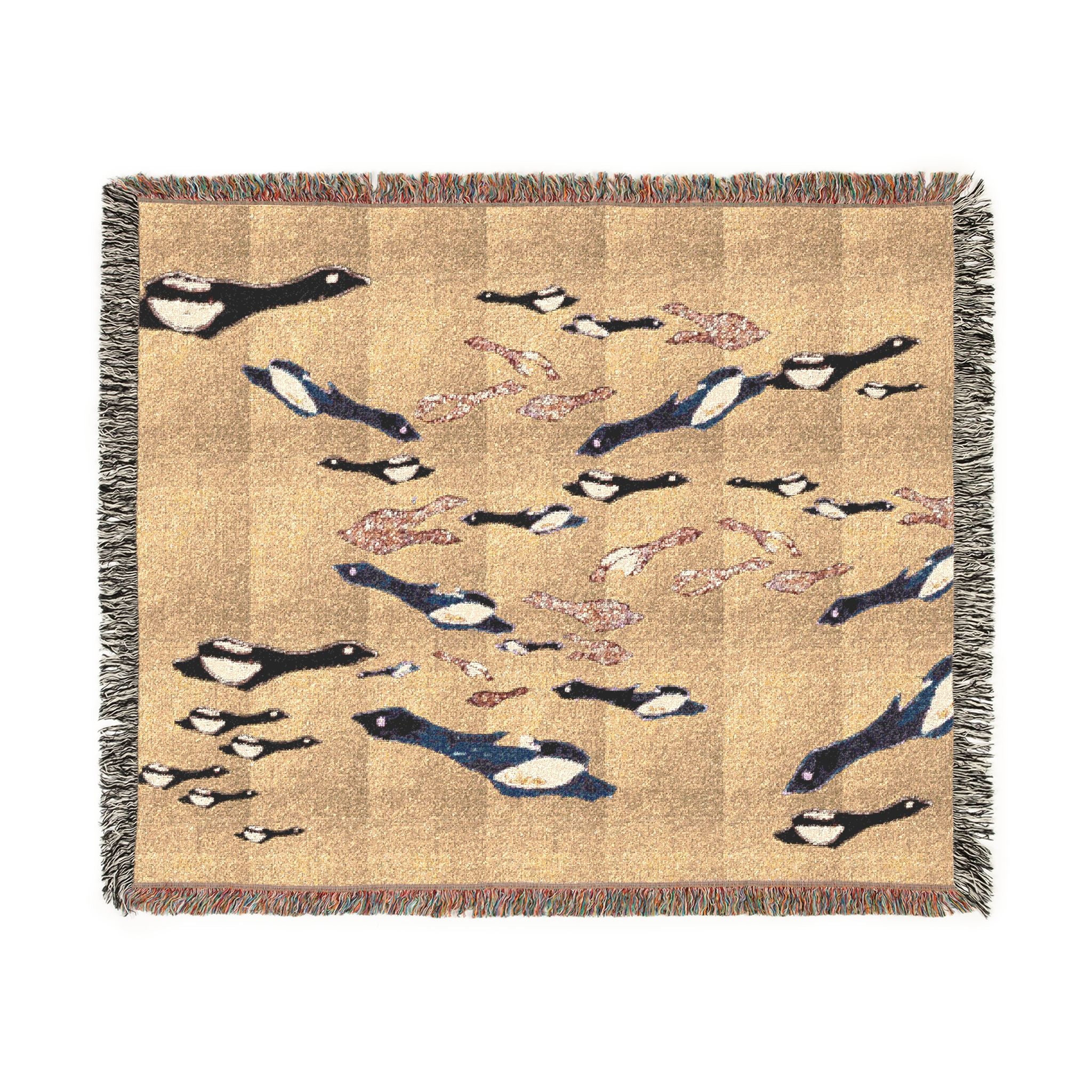 "Fly Me to the Moon" Gold and Bronze Bird Tapestry - Woven Textile - Warm Throw Blanket - Nautical